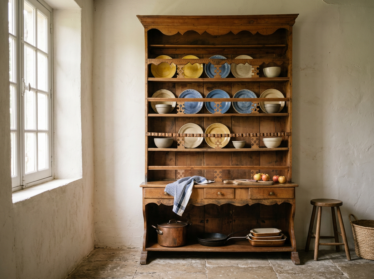 An early 19th century Country French plate rack made of solid cherry and pine.