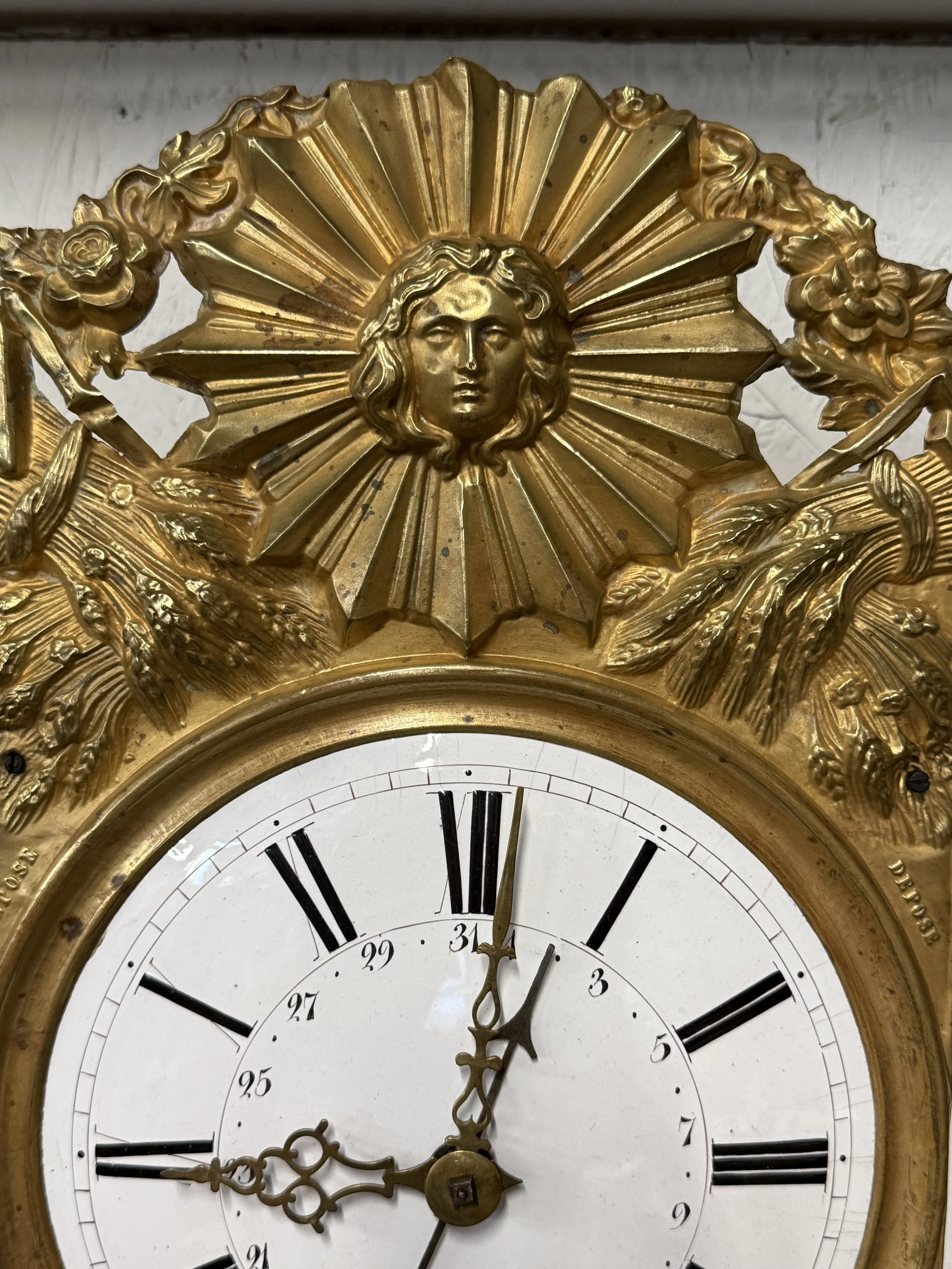 A late 19th century Morbier works for a tall case clock.