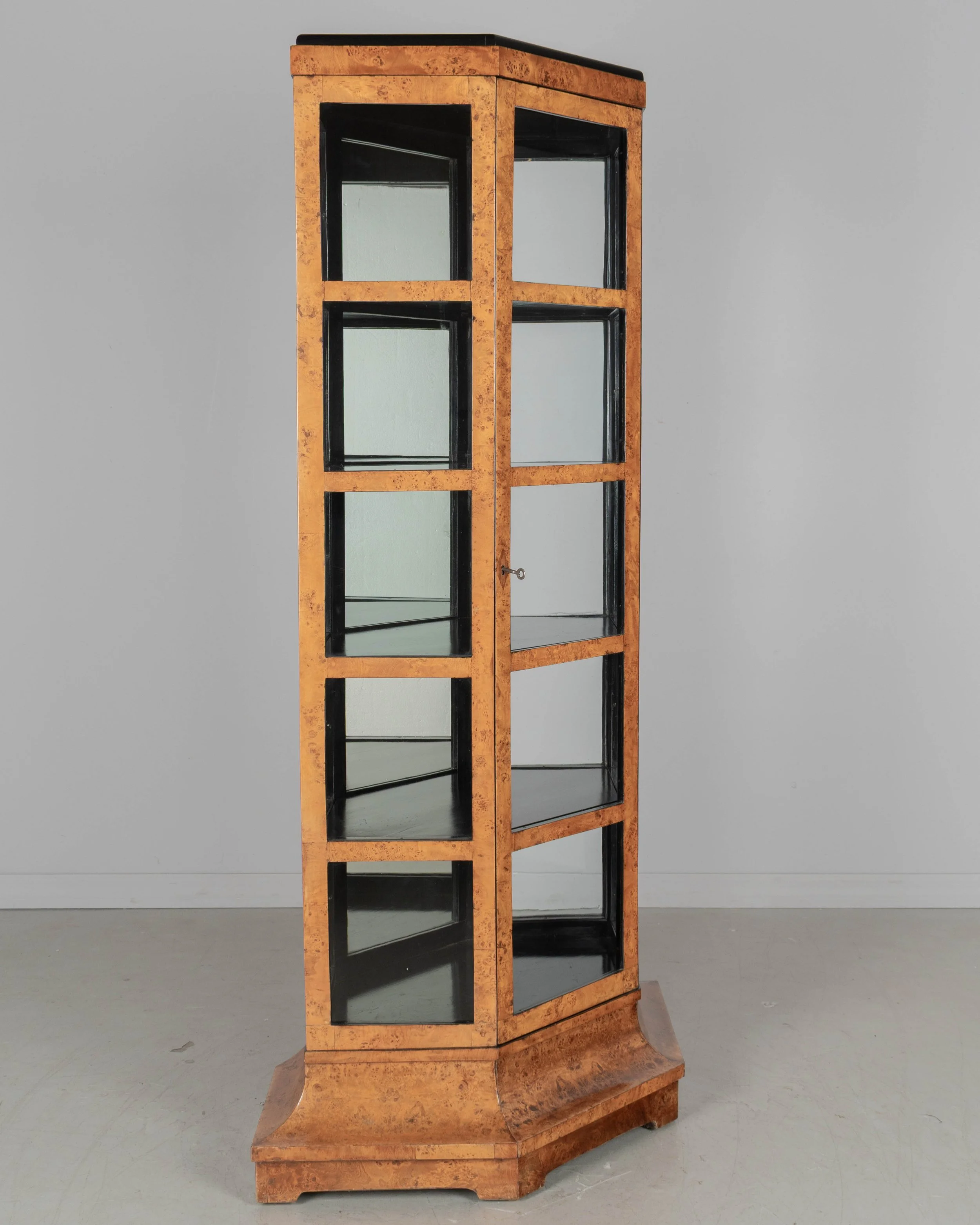 Biedermeier Hexagonal Vitrine, Elm Wood & Glass,