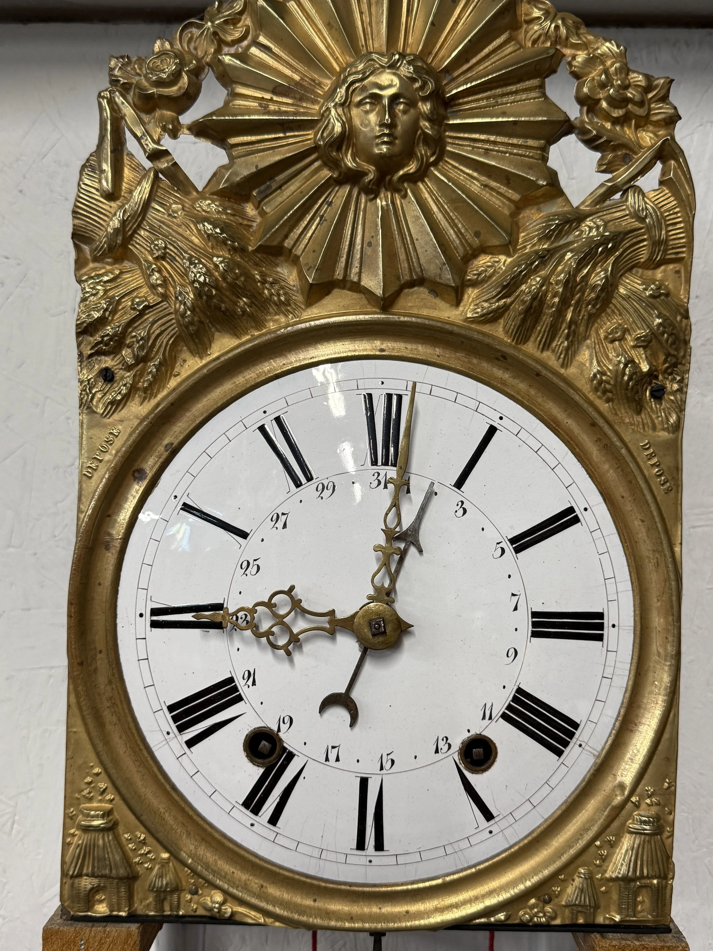 A late 19th century Morbier works for a tall case clock.
