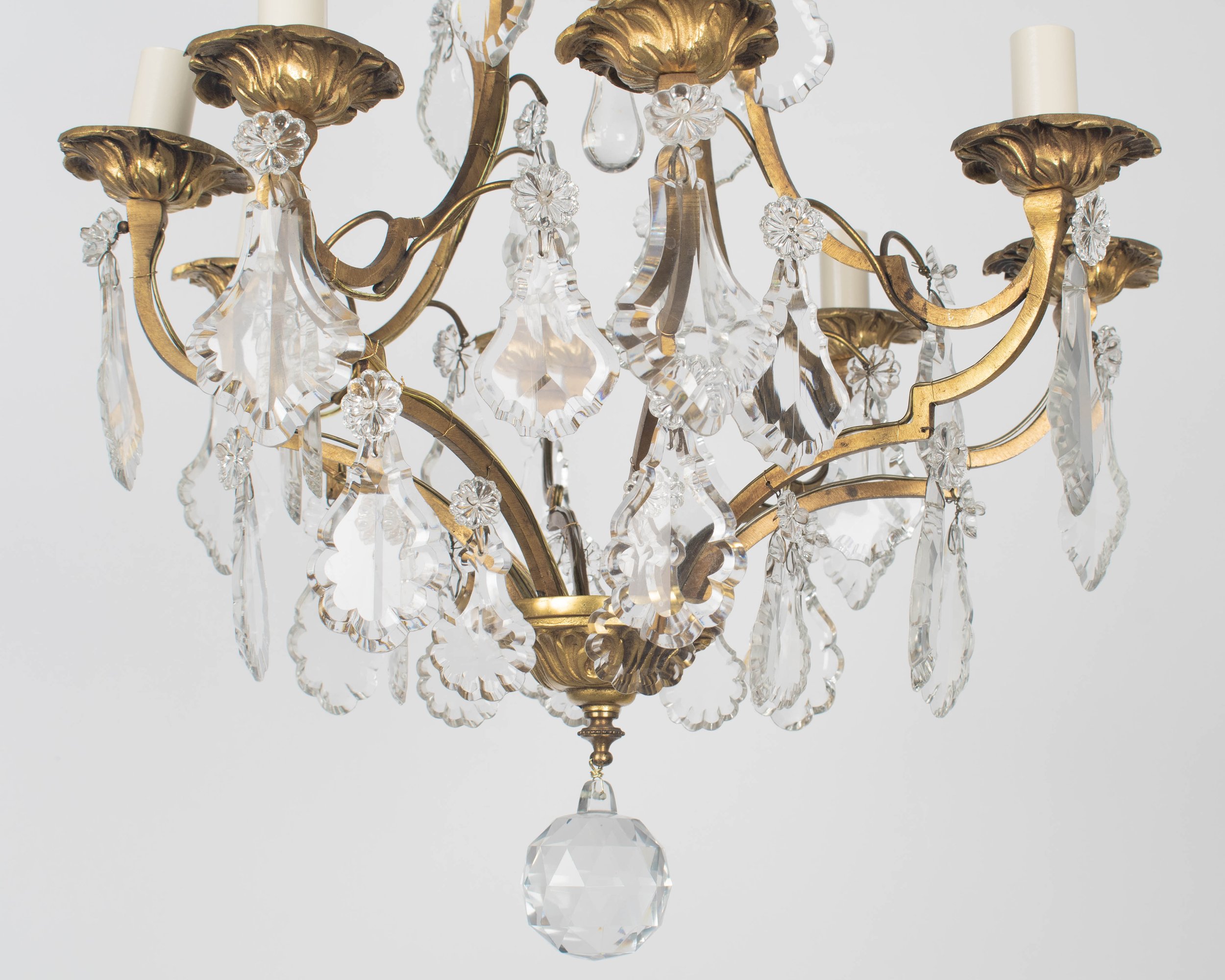 Early 1900's Louis XV Style Brass and Prism Chandelier 8 Lights