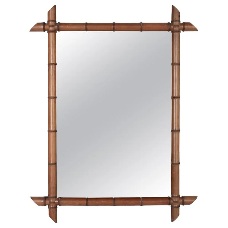 French Faux Bamboo Cherry Wood Mirror