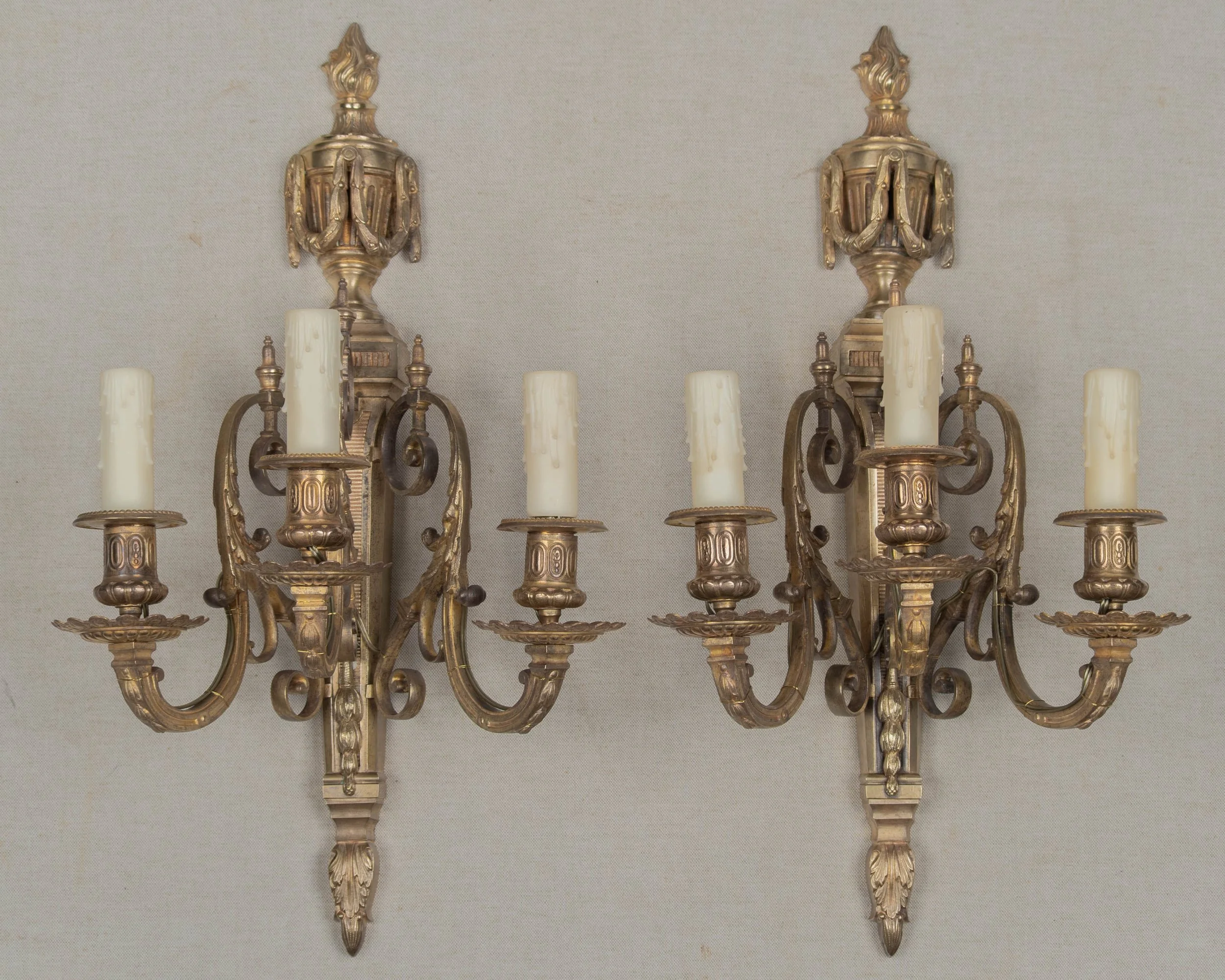 Pair of 19th Century Louis XVI Style Cast Bronze Wall Sconces