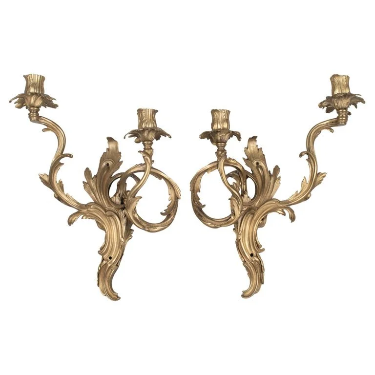 Pair of Louis XV Style French Bronze Candle Sconces