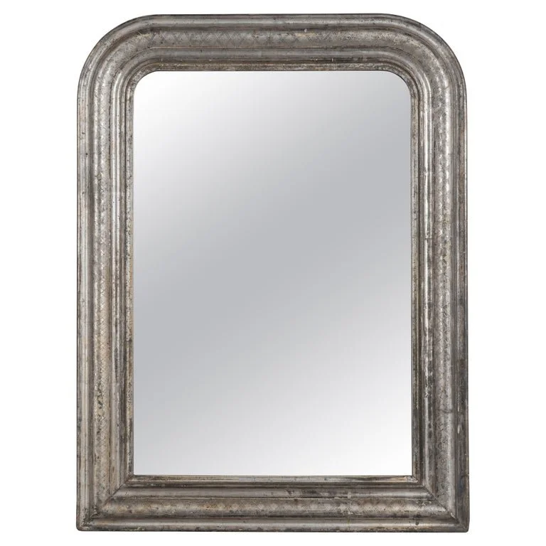 French Louis Philippe Silver Gilt Mirror 22.5"W x 29.5"H