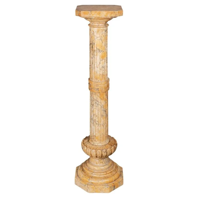 Italian Carved Alabaster Column Pedestal, Circa 1900