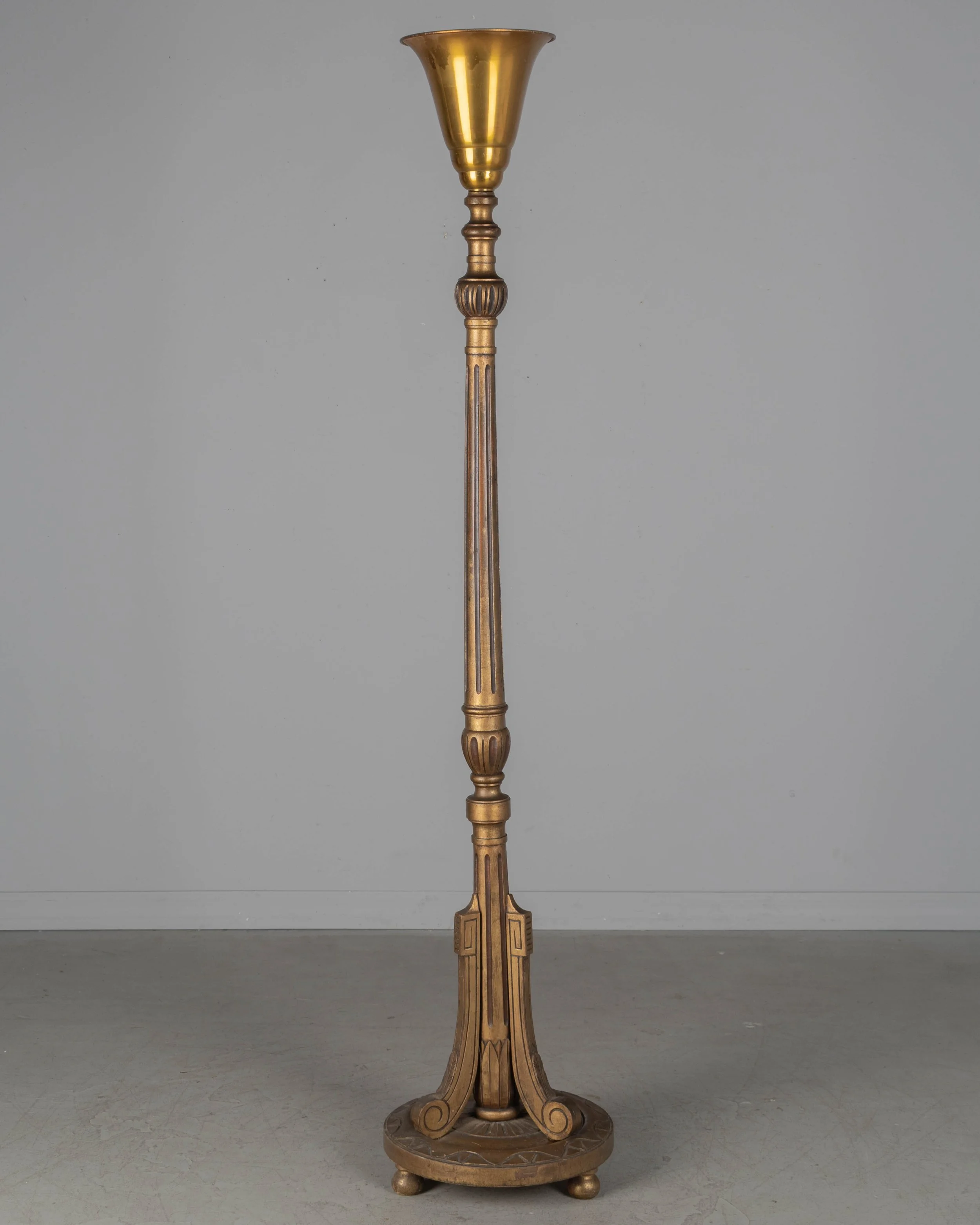 French Louis XVI Style Giltwood Torchiere Floor Lamp