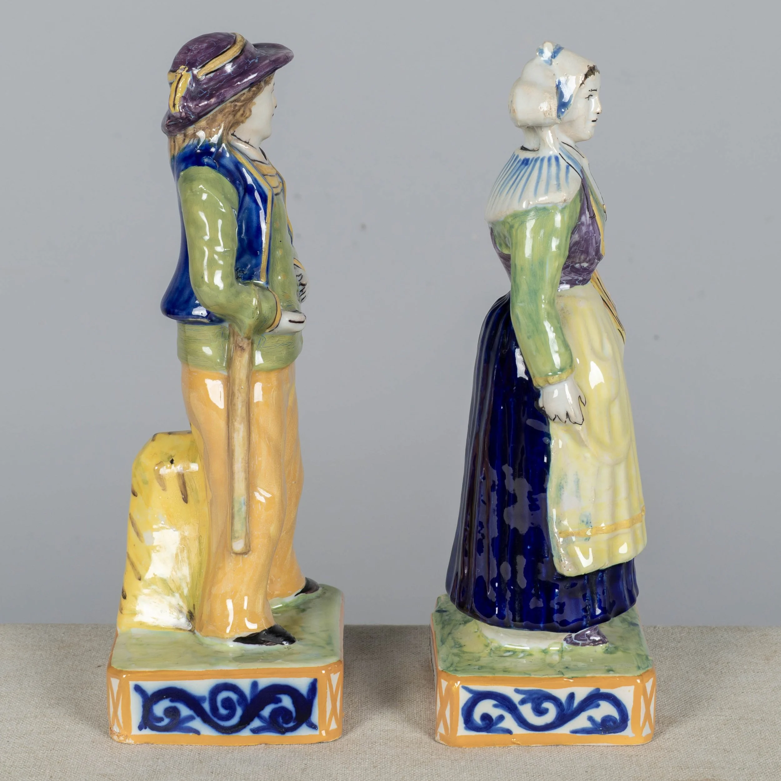 Pair of 19th Century French Henriot Quimper Faience Figurines