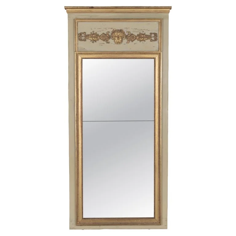 Louis XVI Style Trumeau Mirror, Painted Pine Frame, Gilded Trim, 1900s