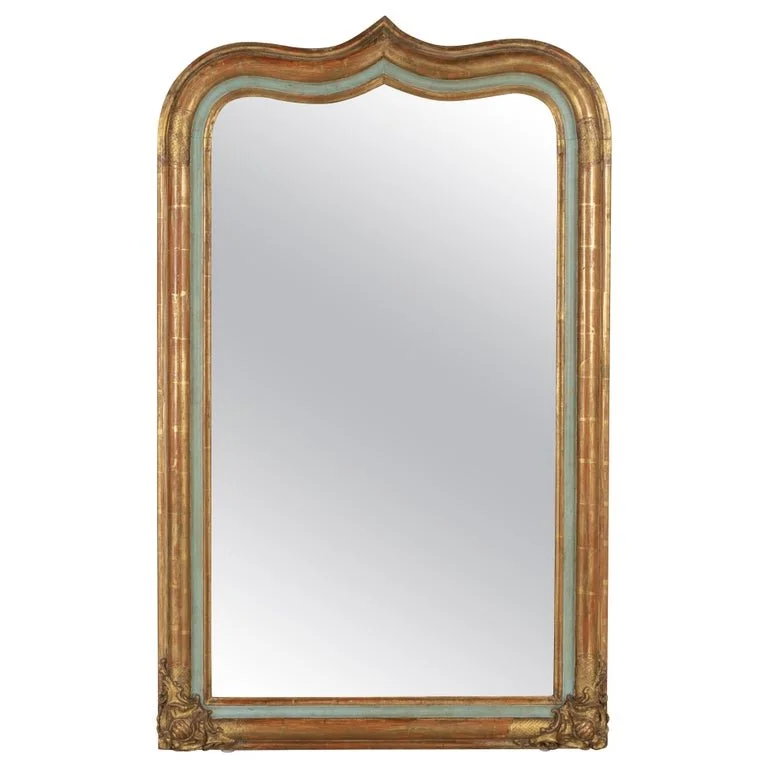 19th Century French Louis Philippe Gilded and partial painted Mirror 32" x 52"
