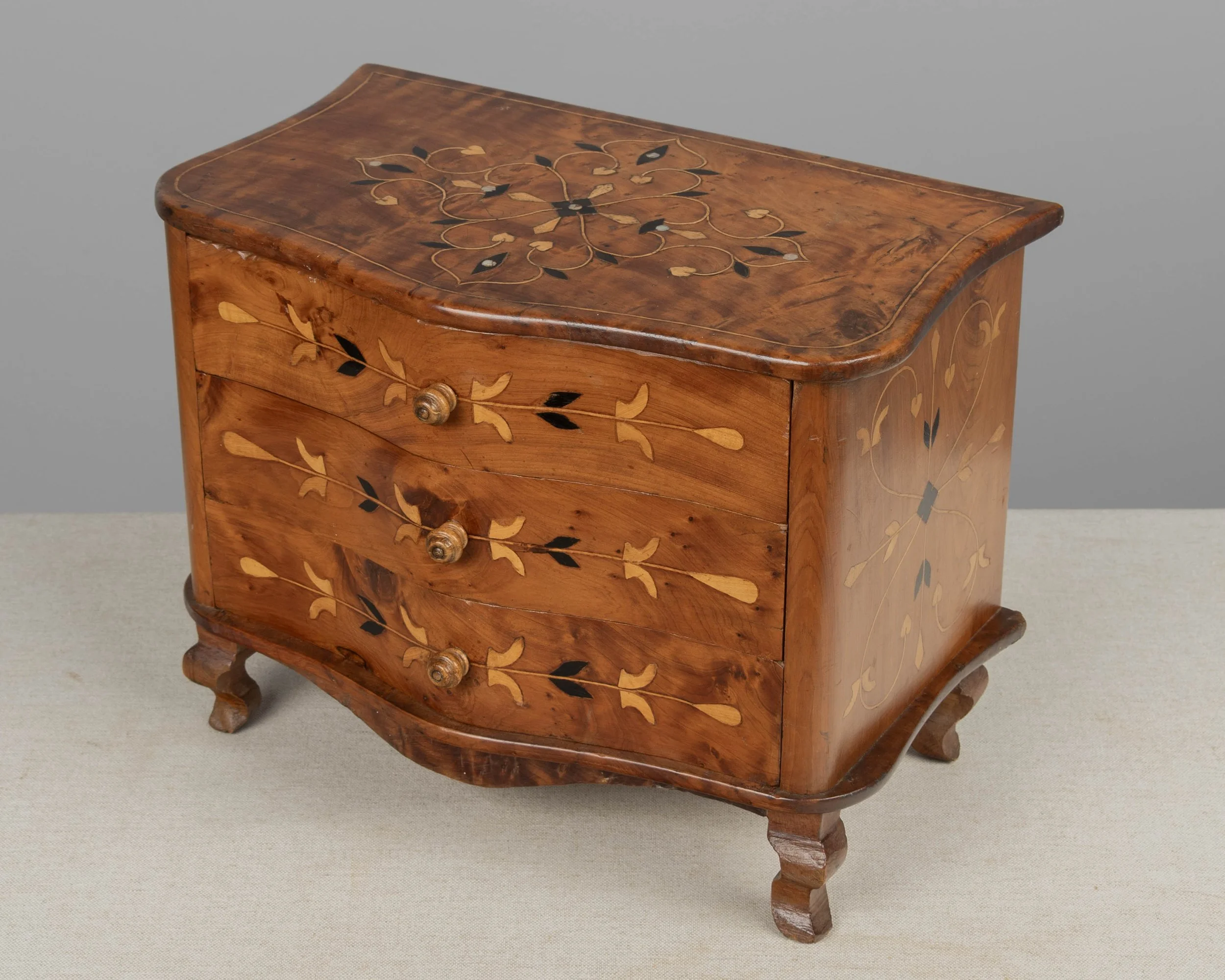 French Louis XV Miniature Commode, Solid Cherry with Inlay,