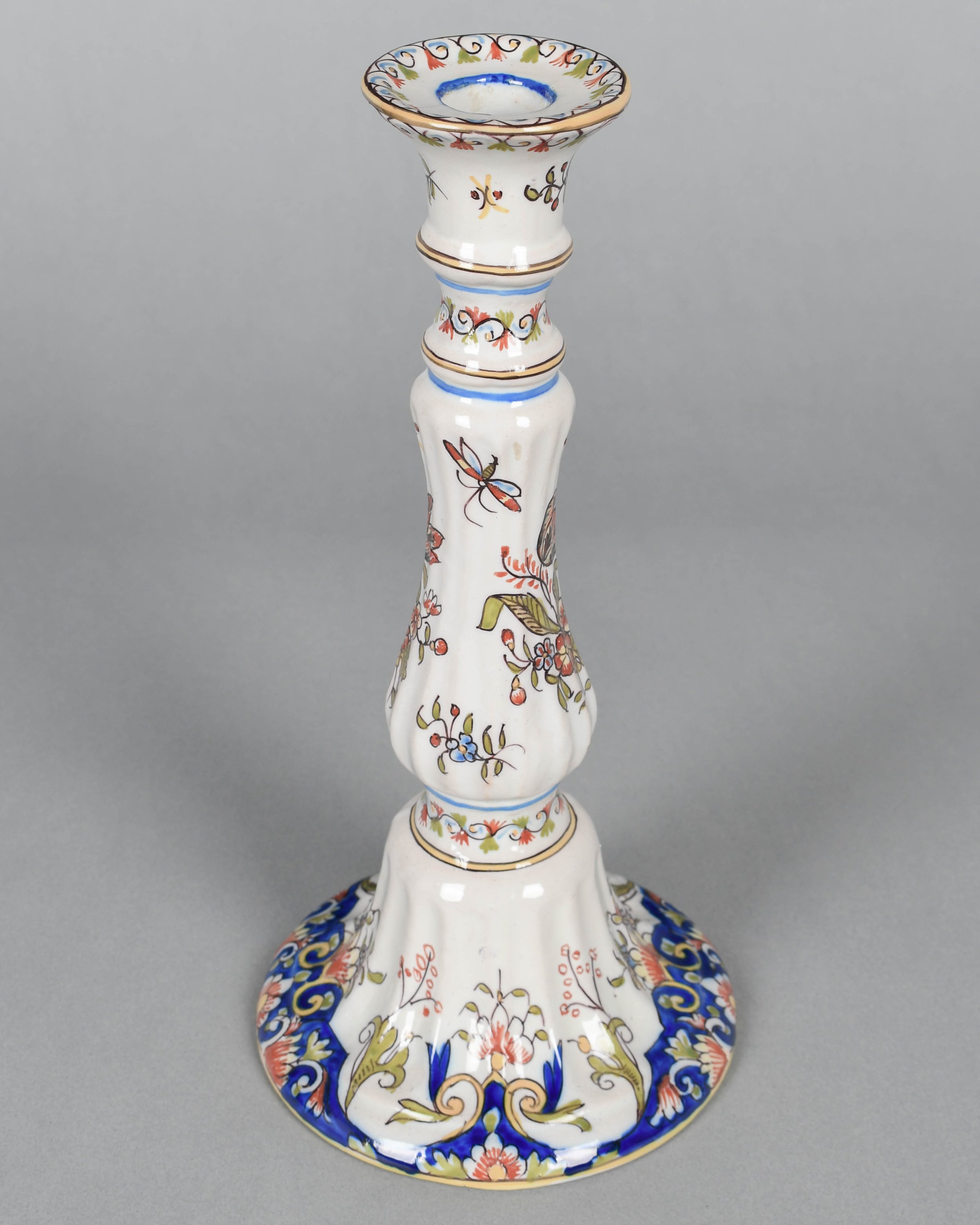 French Desvres Faience Candlestick