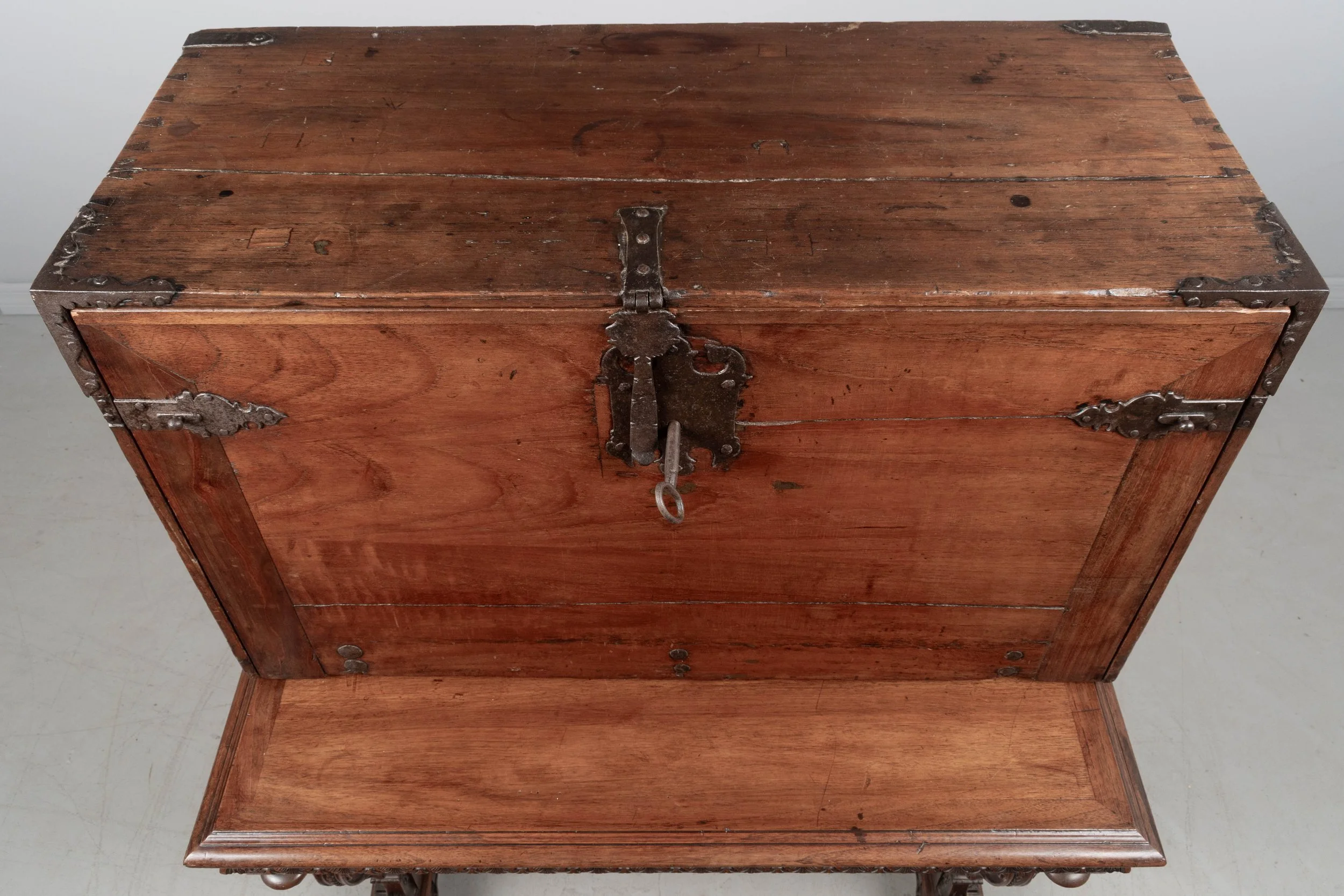 An early 19th century Spanish vargueno, or portable desk, made of hand-planed solid walnut
