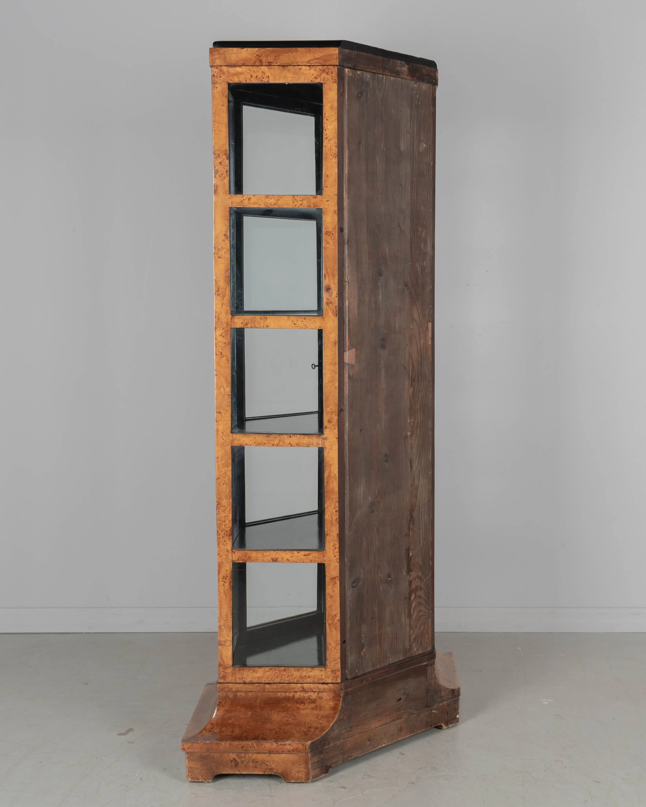 Biedermeier Hexagonal Vitrine, Elm Wood & Glass,