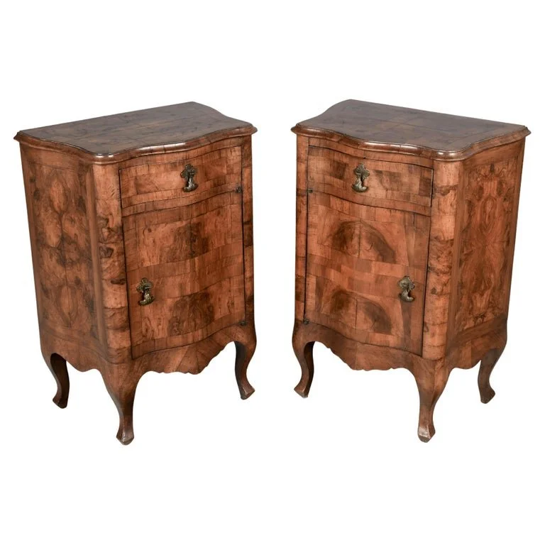 18th Century Italian Rococo Marquetry Comodini Pair