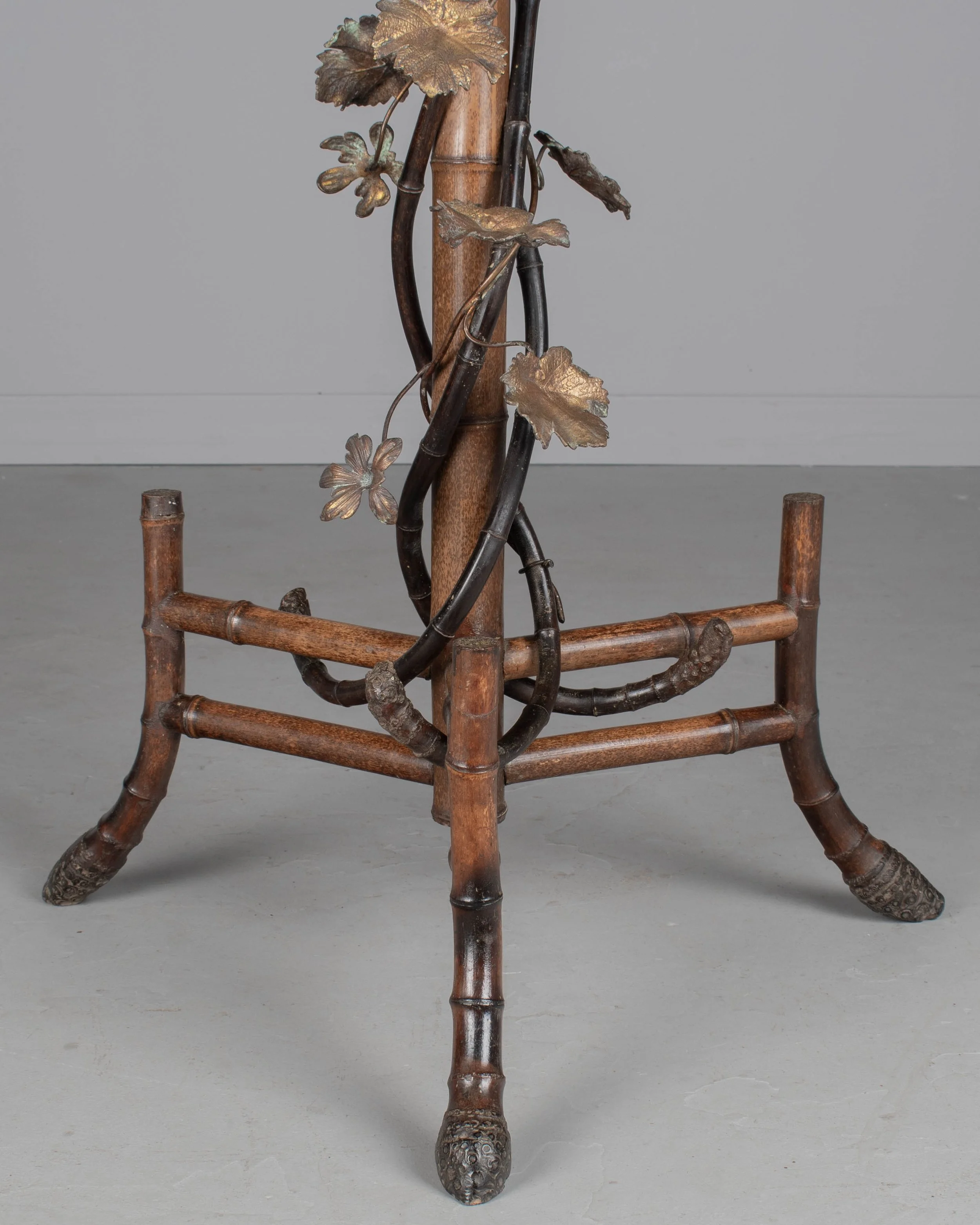 French Art Nouveau Bamboo Torchiere Floor Lamp with Table