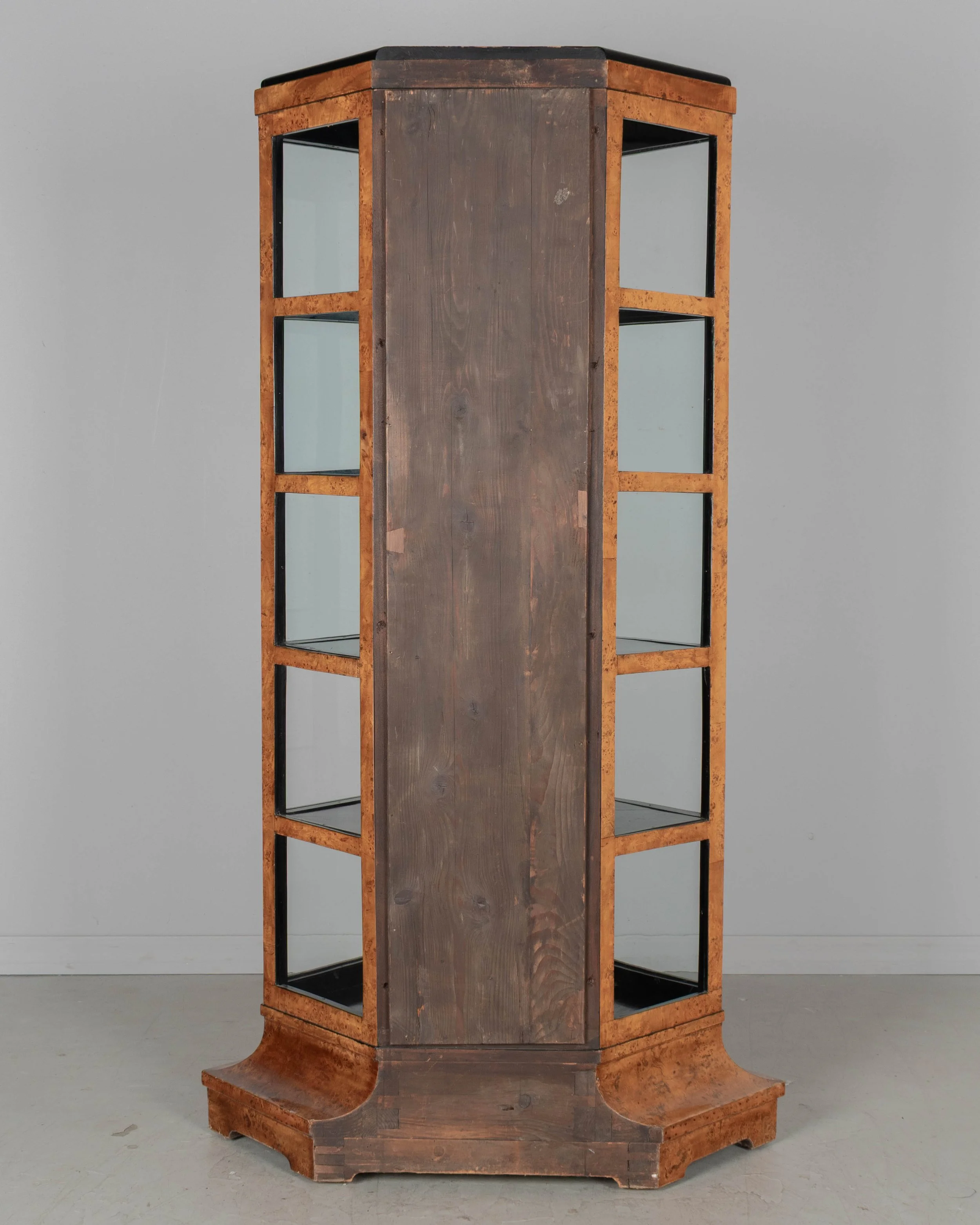 Biedermeier Hexagonal Vitrine, Elm Wood & Glass,