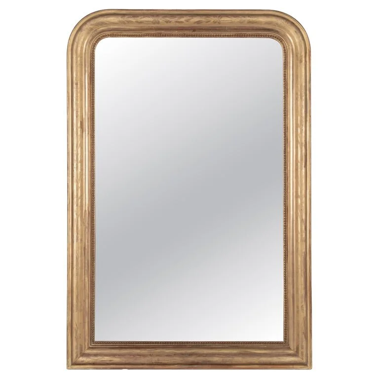 19th Century French Louis Philippe Style Gilded Mirror 55"H x 37.5"W