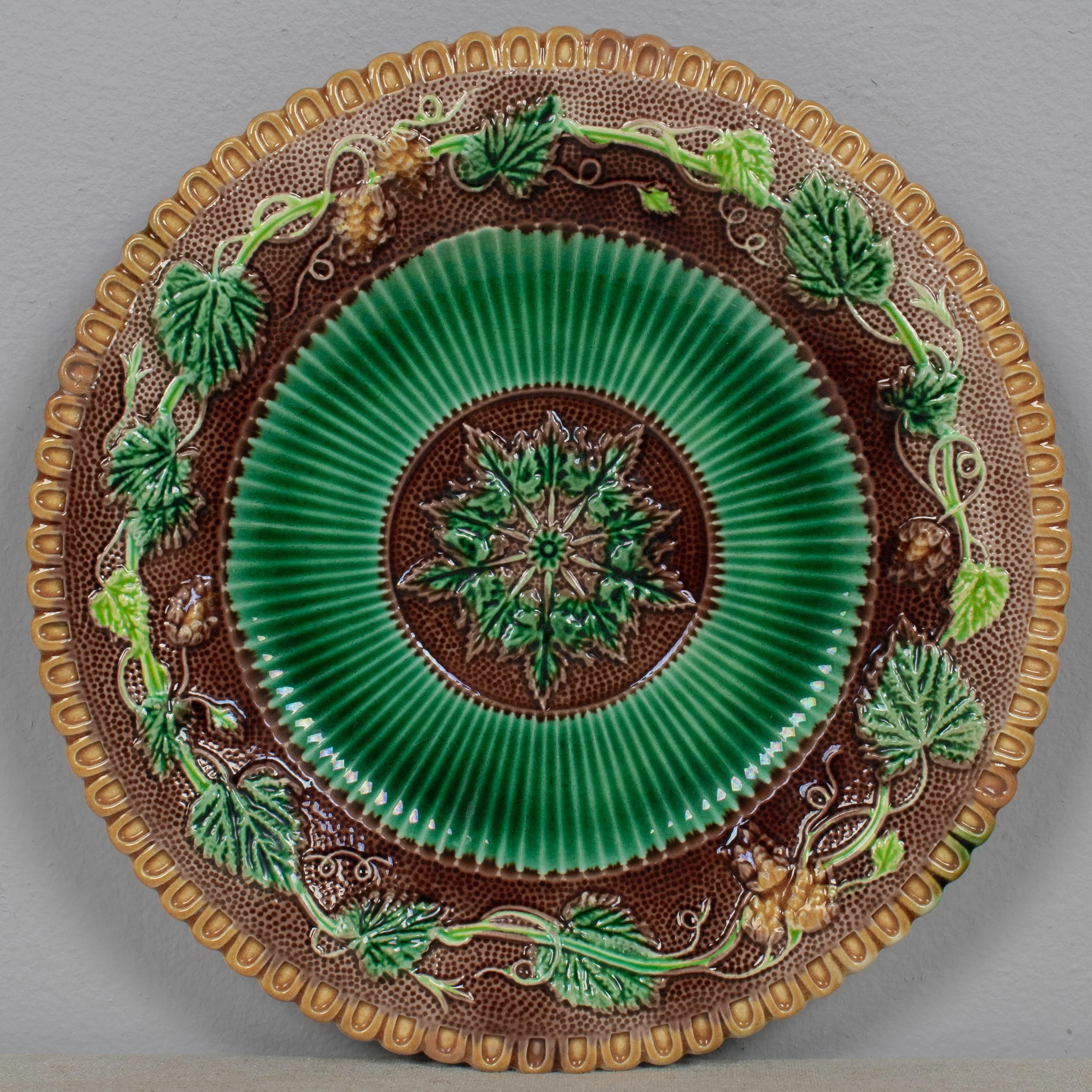 George Jones Majolica Plate, Grapevine Pattern, English, Circa 1865