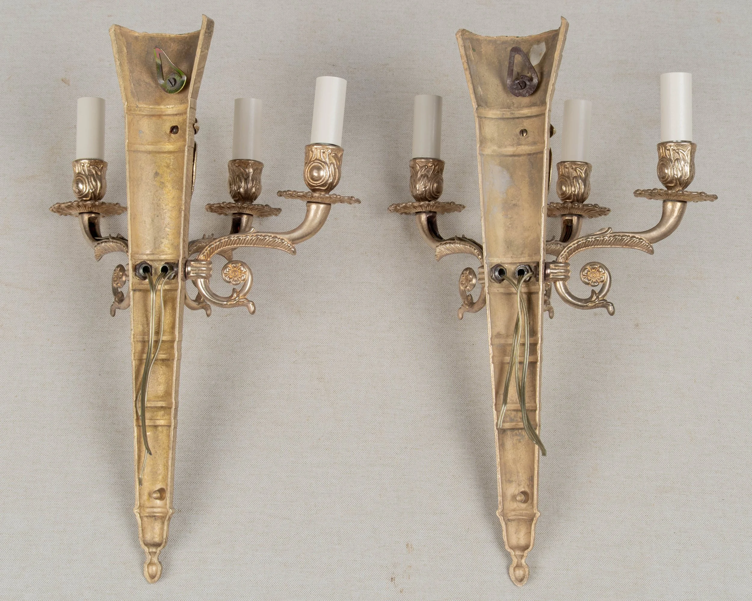 pair of early 20th Century Napoleon III style French cast bronze sconces,