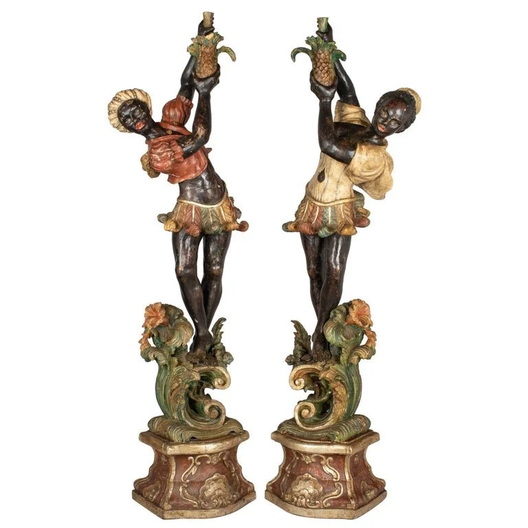 19th Century Venetian Polychrome Carved Torchiere Sculptures