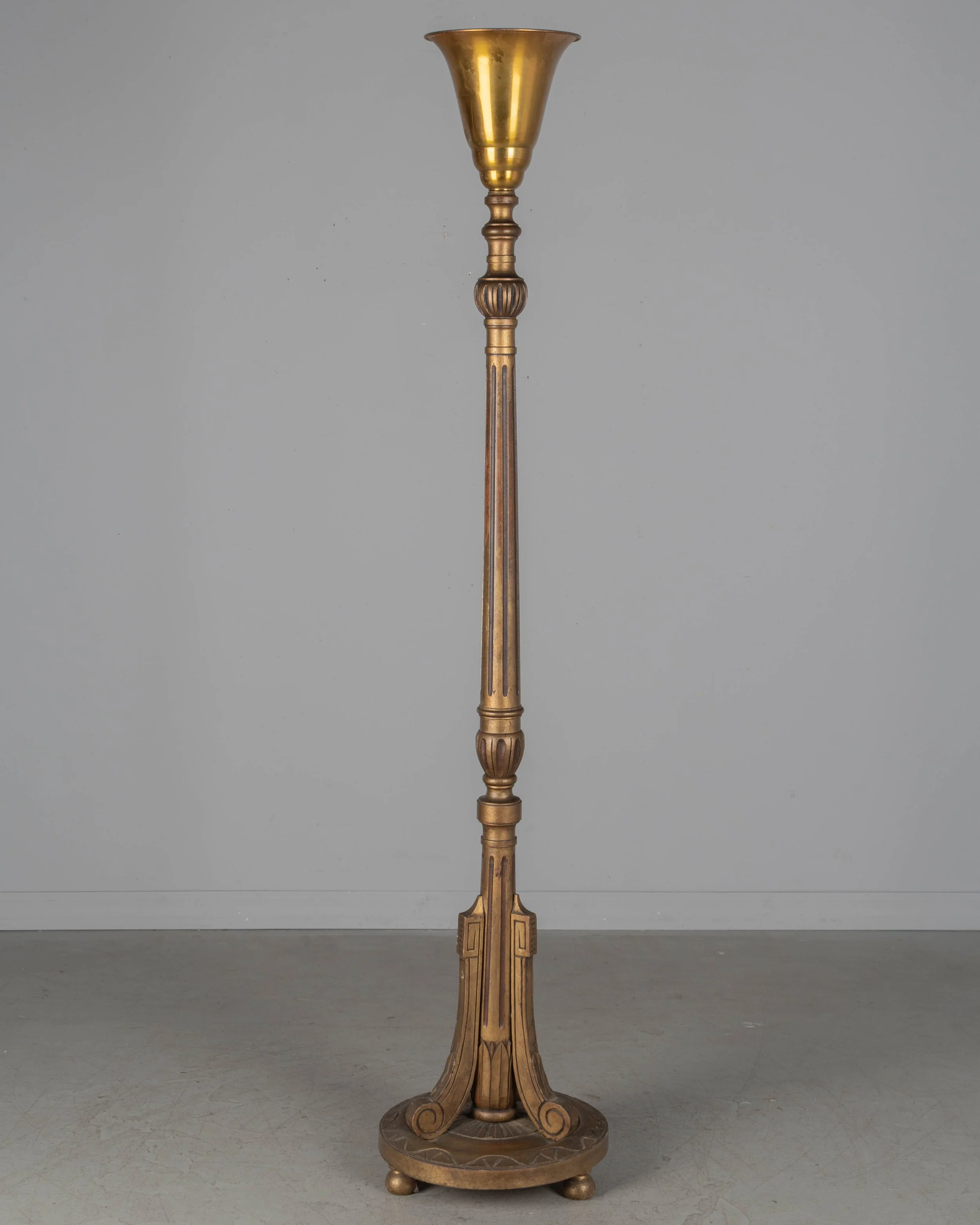 French Louis XVI Style Giltwood Torchiere Floor Lamp