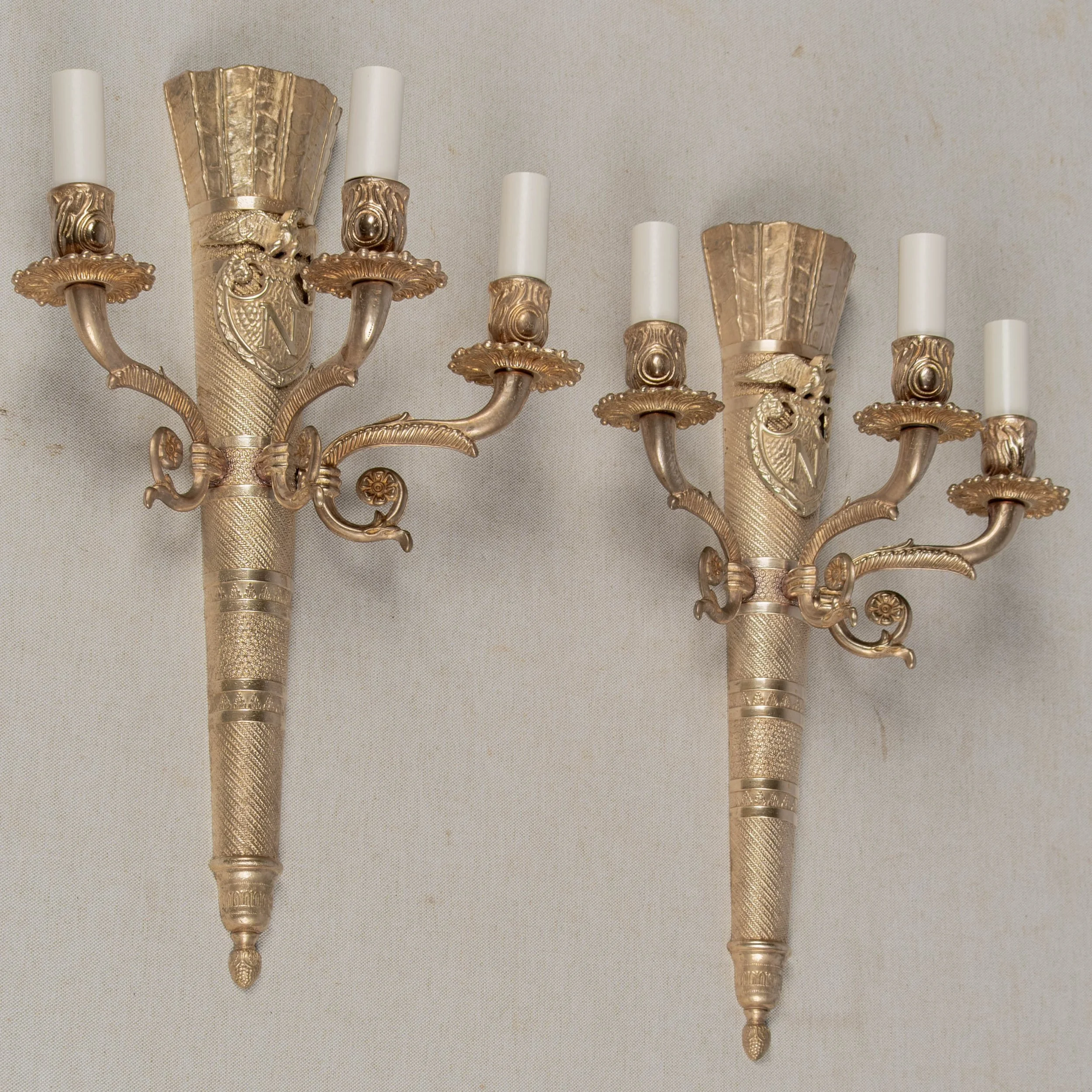 pair of early 20th Century Napoleon III style French cast bronze sconces,