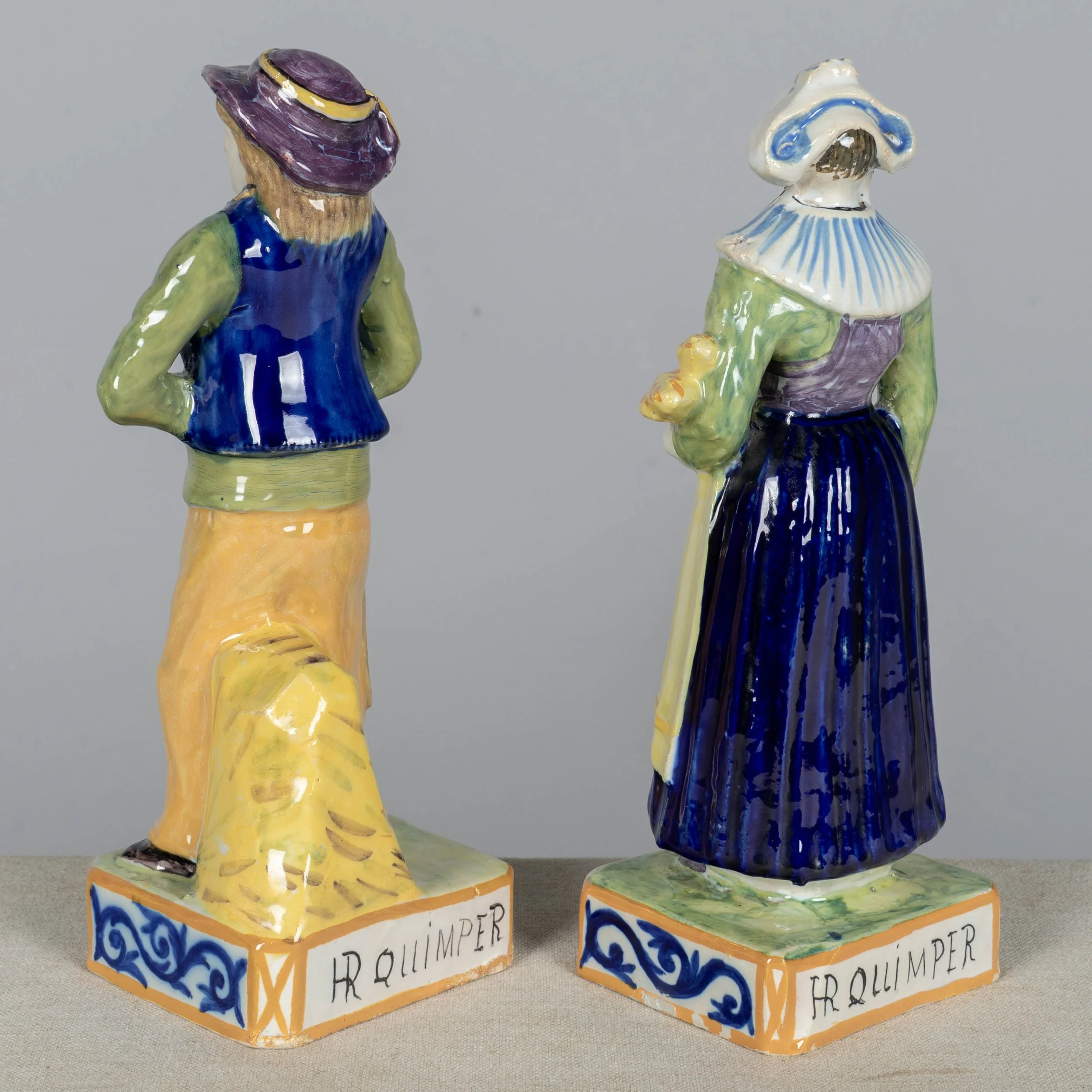 Pair of 19th Century French Henriot Quimper Faience Figurines