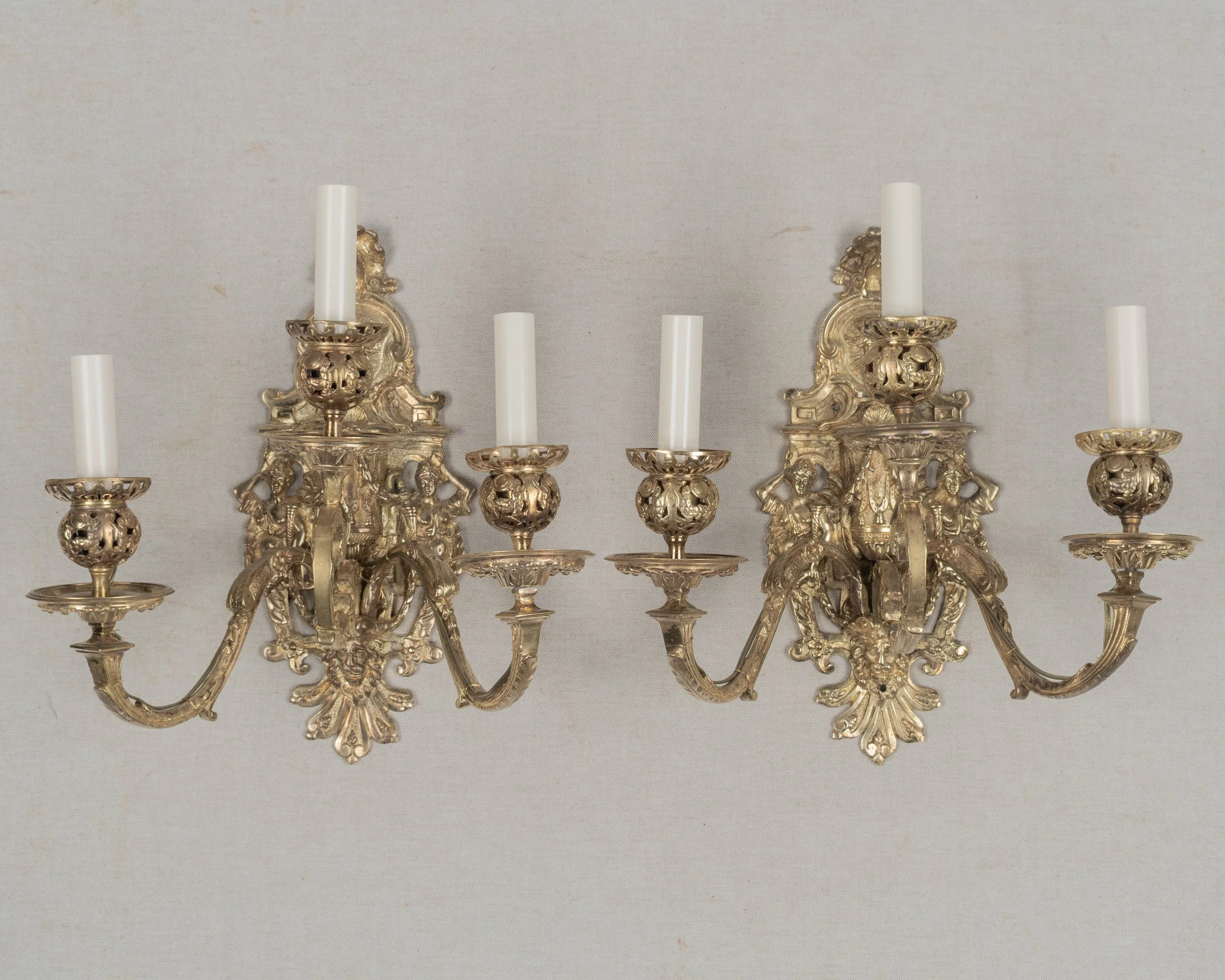 Pair of 19th Century French Baroque Cast Bronze Wall Sconces