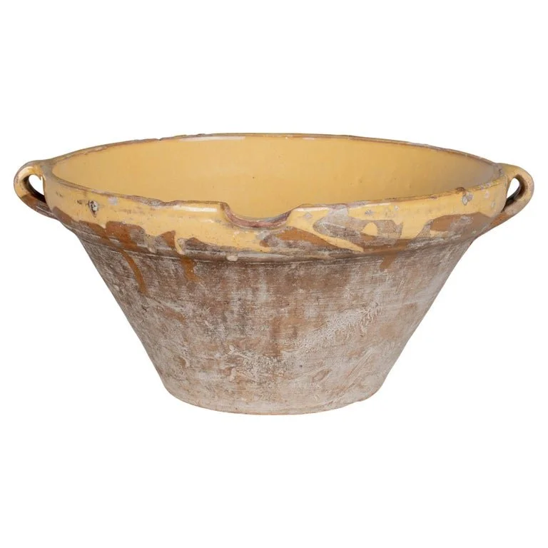 French Yellow Glazed Terracotta Tian or Grésale Bowl