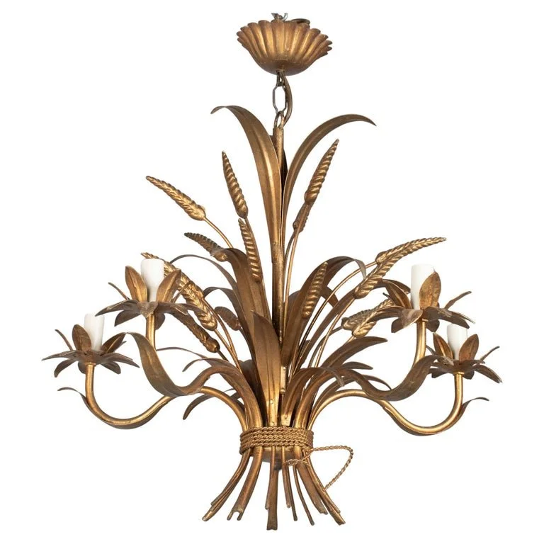 Italian Gilt Tôle Sheaf of Wheat Chandelier