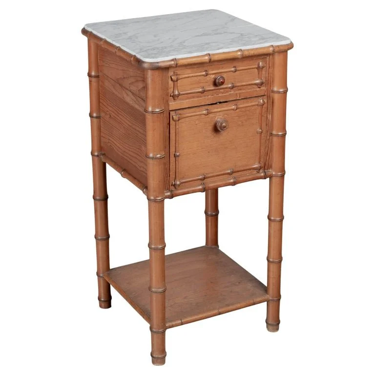French Faux Bamboo Nightstand or Side Table
