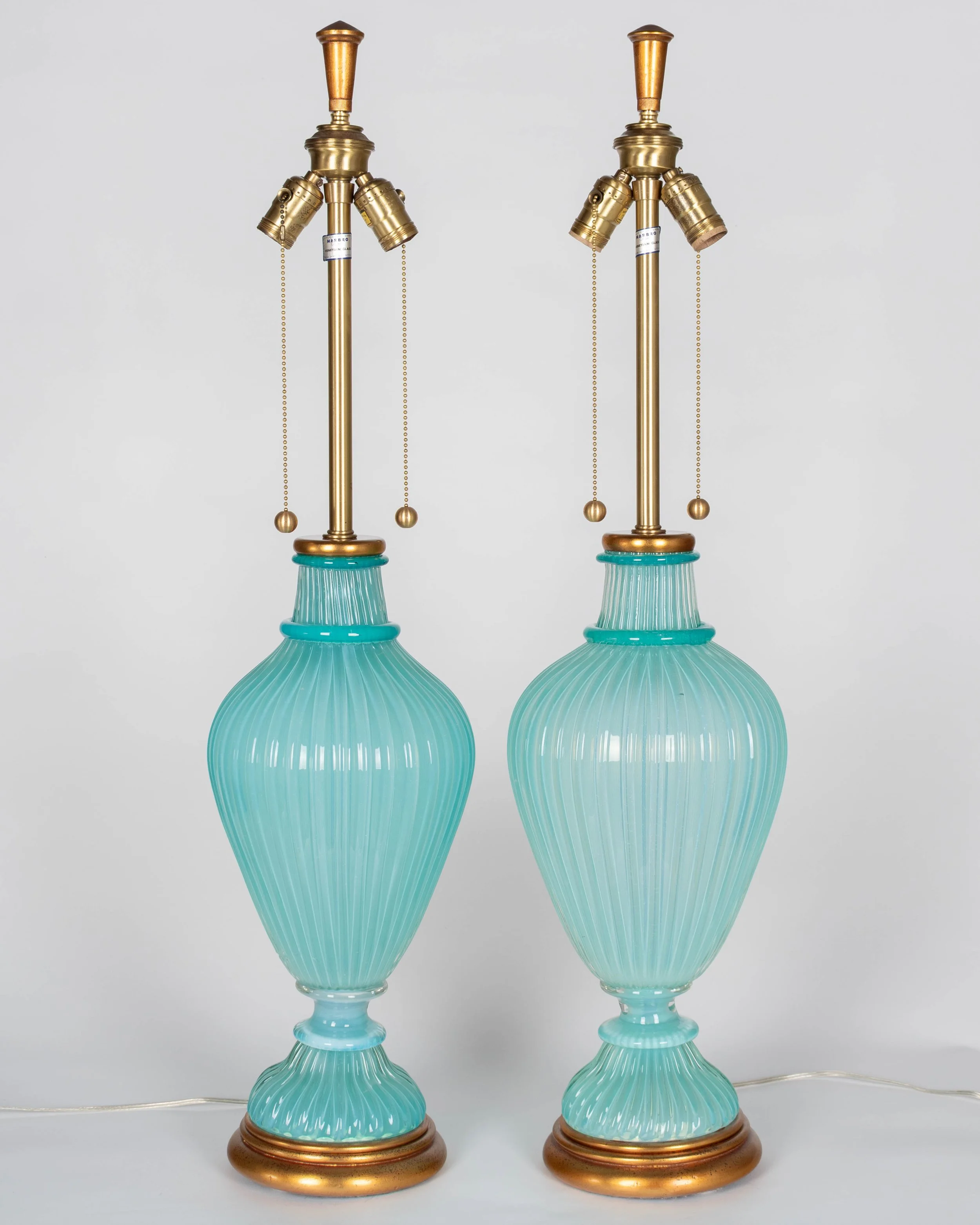 Pair of Seguso Murano Glass Marbro Lamps