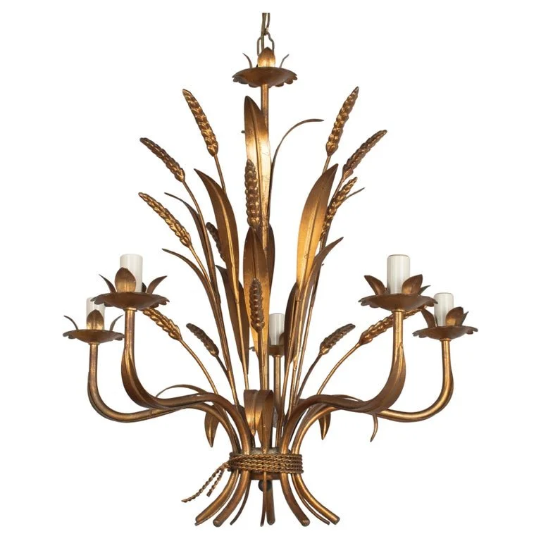 Italian Gilt Tôle Sheaf of Wheat Chandelier