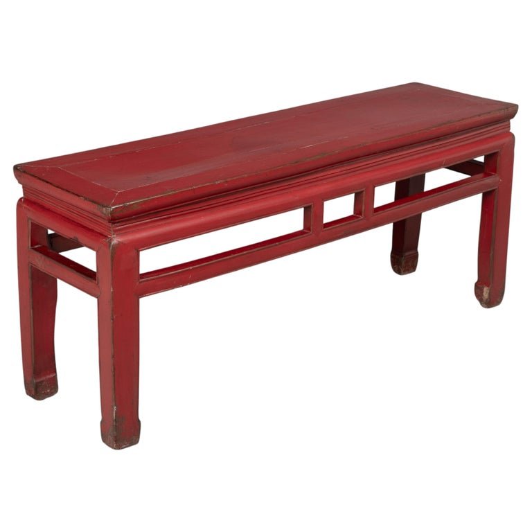 19th Century Chinese Qing Dynasty Red Lacquered Bench