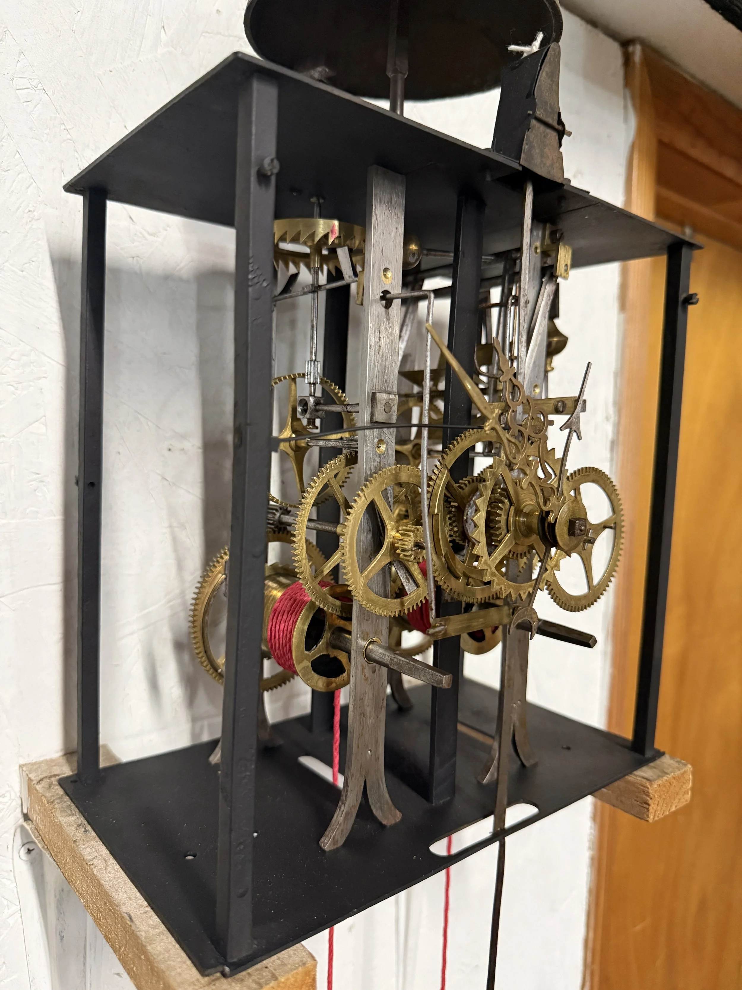 A late 19th century Morbier works for a tall case clock.