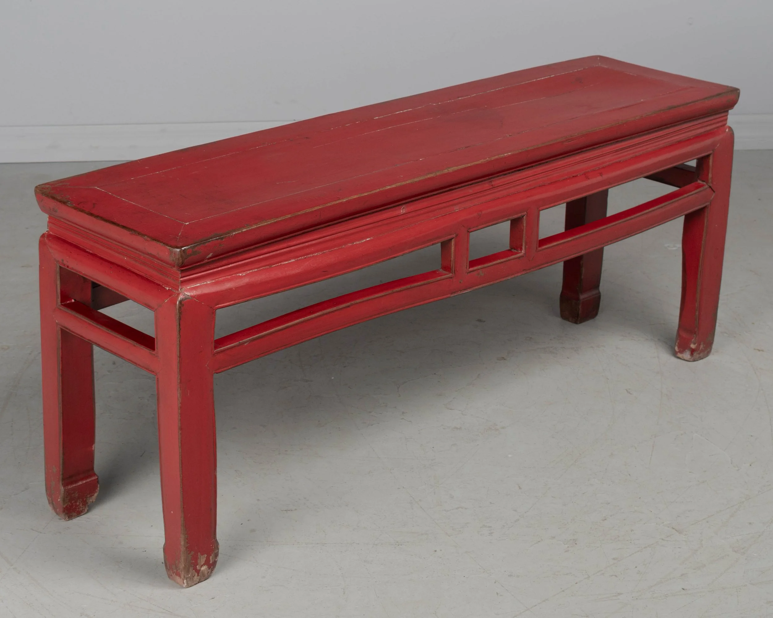 19th Century Chinese Qing Dynasty Red Lacquered Bench