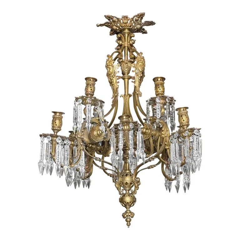 chandelierデスク French Empire Iron Basket Chandelier – Beaded Crystal & Brass