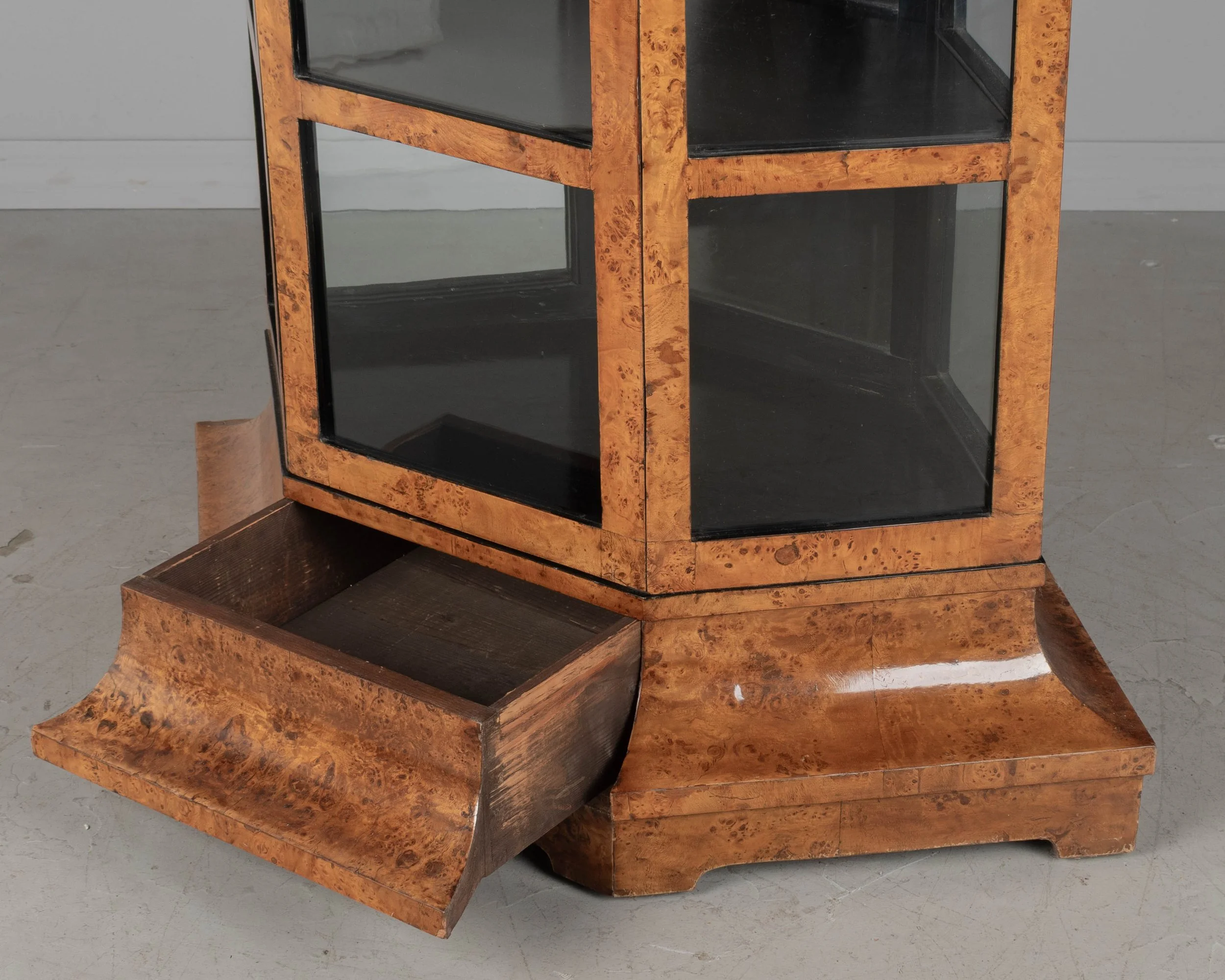 Biedermeier Hexagonal Vitrine, Elm Wood & Glass,