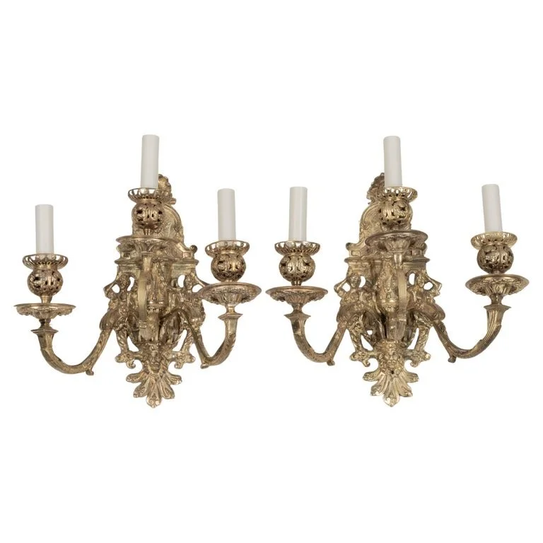 Pair of 19th Century French Baroque Cast Bronze Wall Sconces