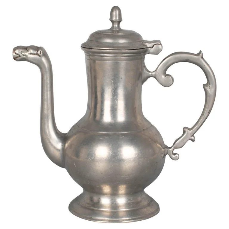 19th Century German Pewter Lidded Coffee Pot