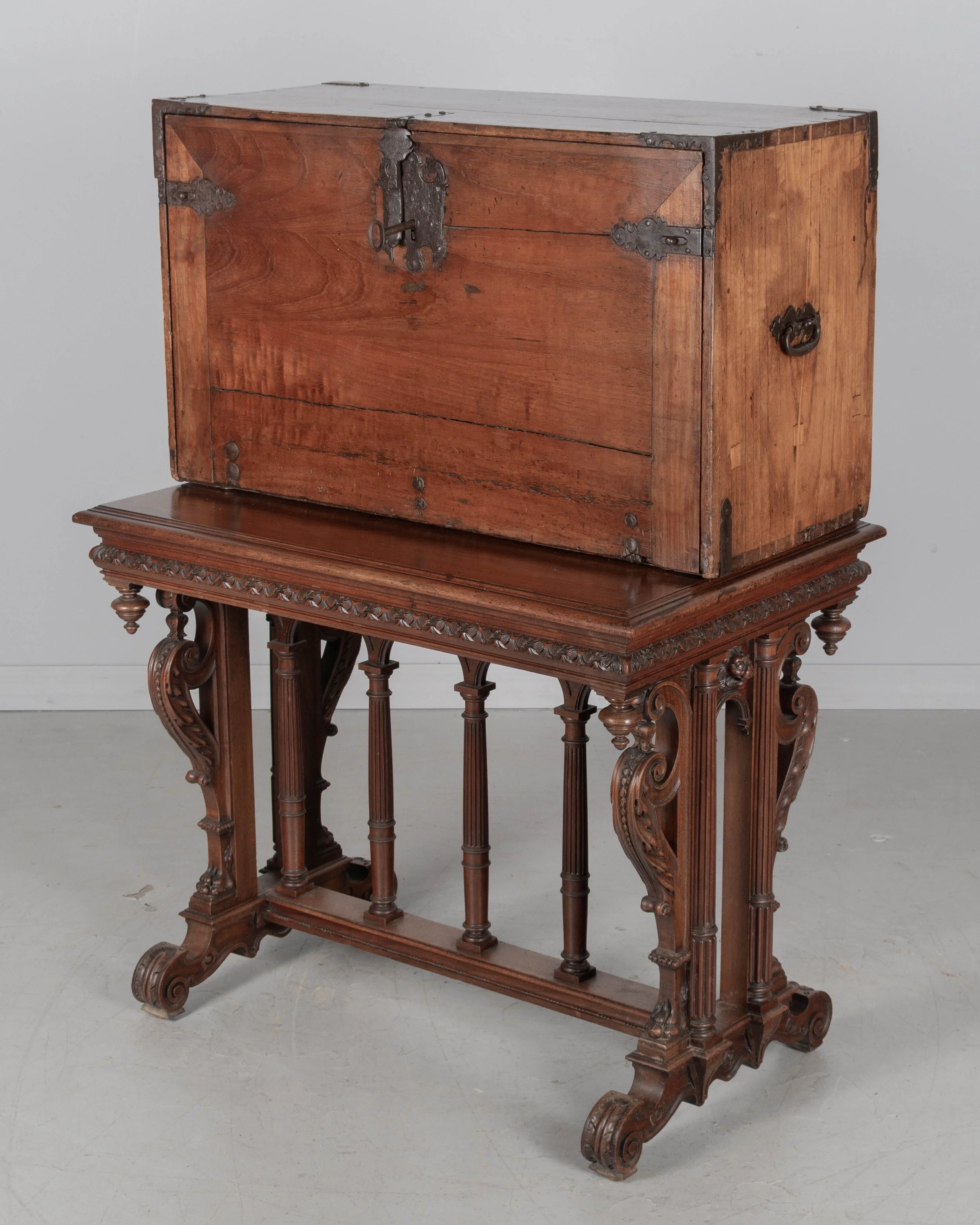 An early 19th century Spanish vargueno, or portable desk, made of hand-planed solid walnut