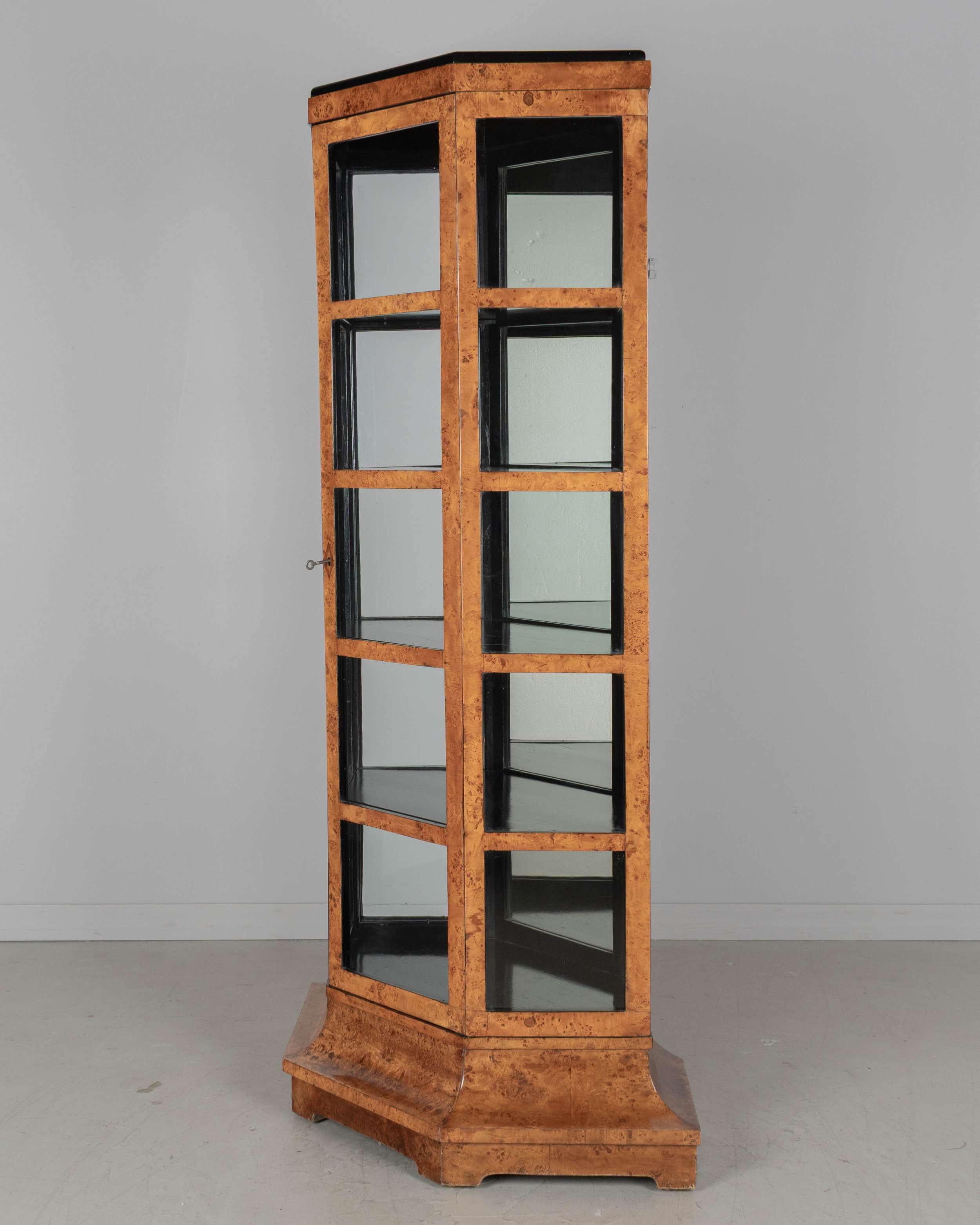 Biedermeier Hexagonal Vitrine, Elm Wood & Glass,