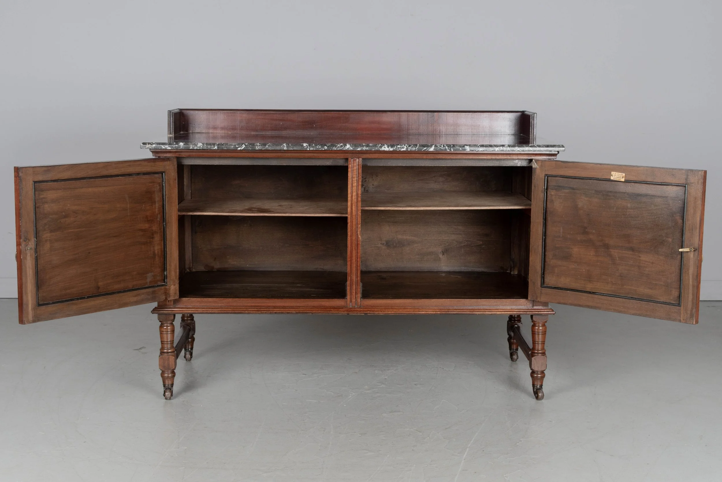 19th Century English Marble Top Walnut Sideboard by P. E. Gane