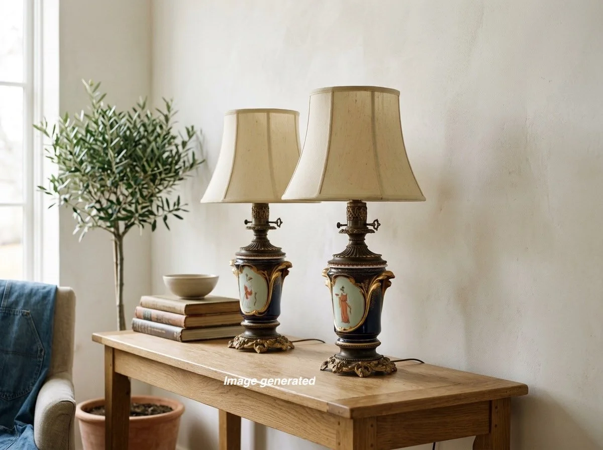 Pair of 19th century French "Vieux Paris" bronze mounted hand-painted porcelain lamps.