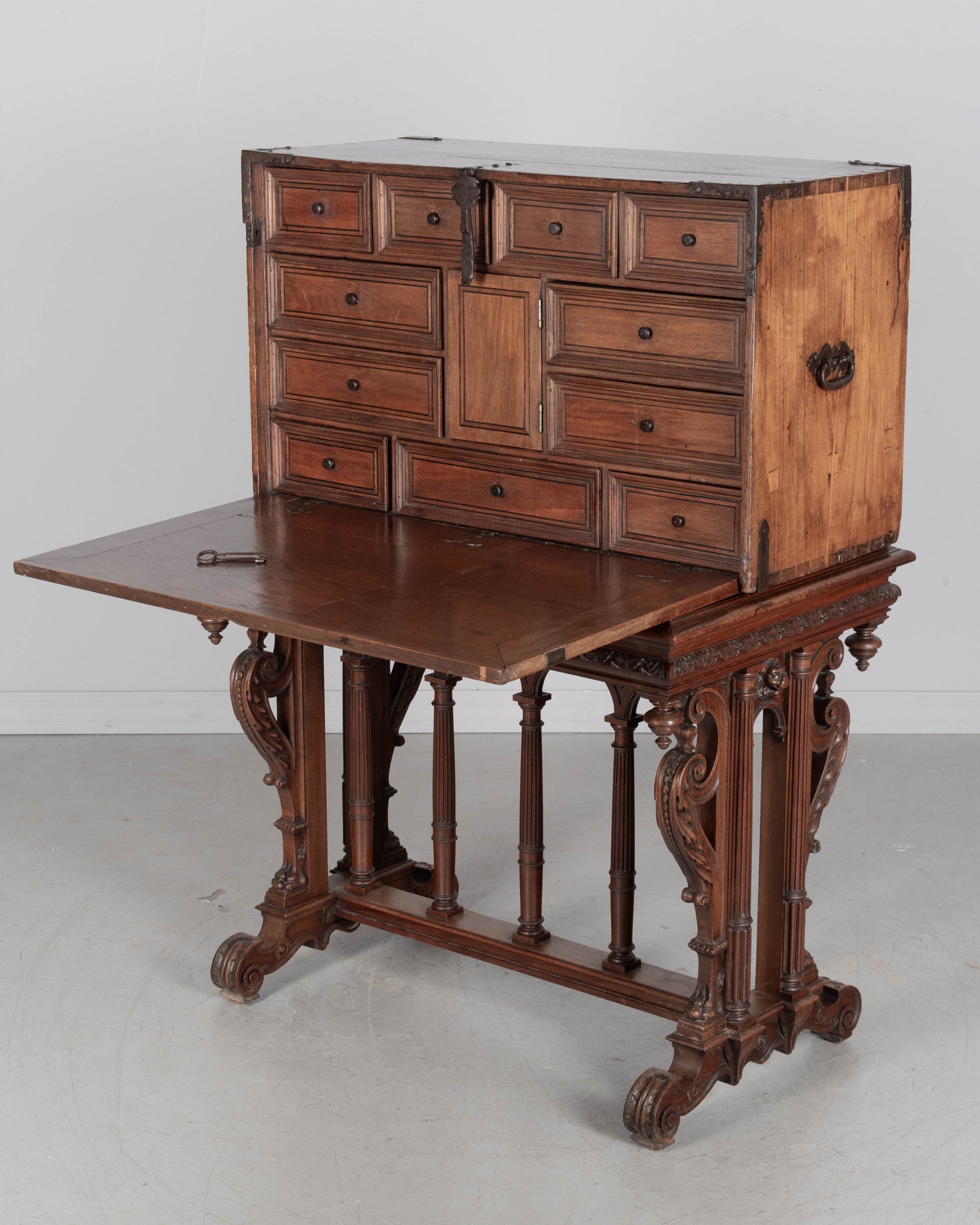 An early 19th century Spanish vargueno, or portable desk, made of hand-planed solid walnut