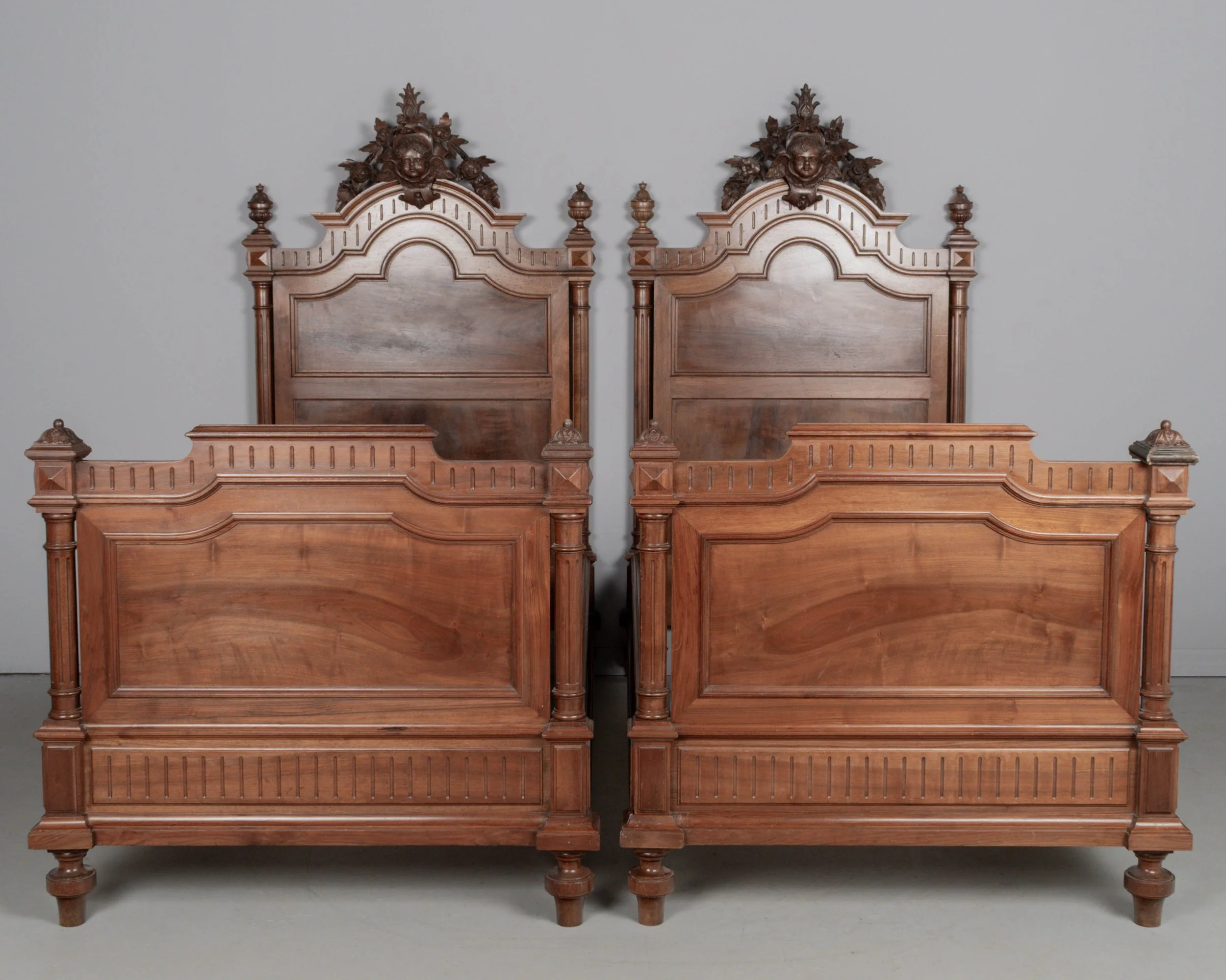Pair of Italian Walnut Twin Bed Frames