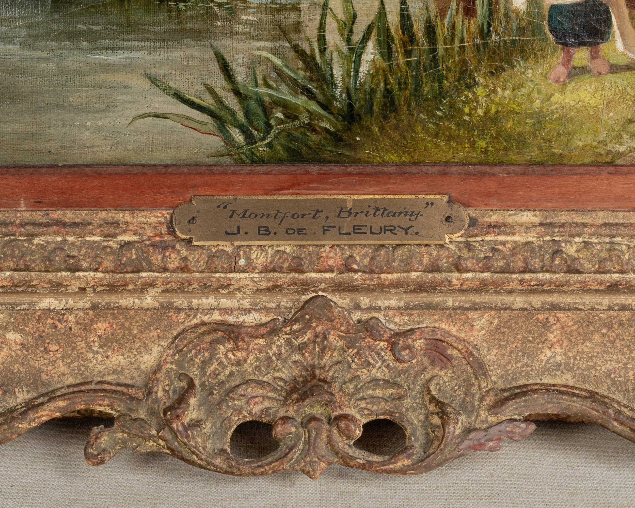 19th Century Painting by James Vivien de Fleury "Montfort, Brittany"