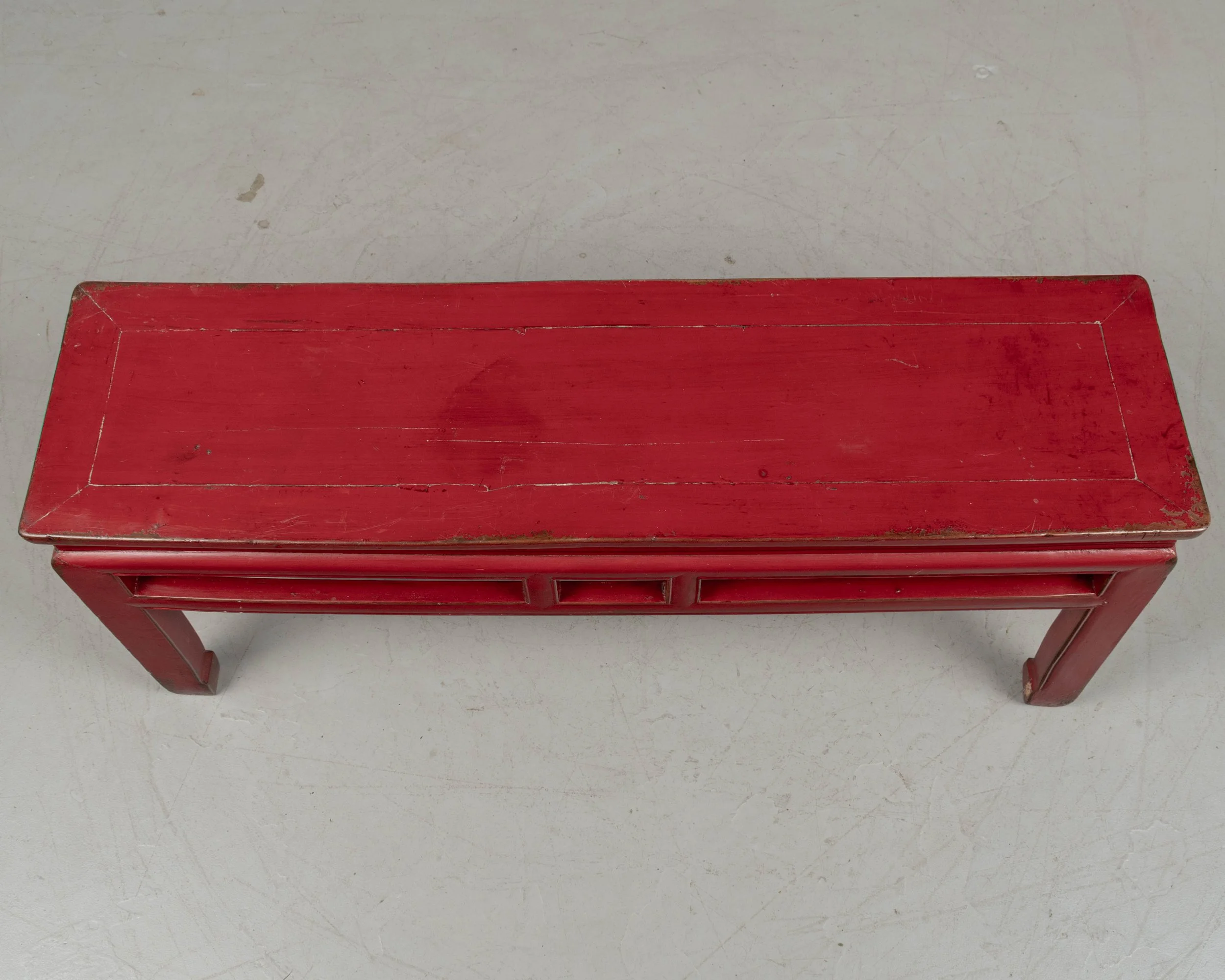 19th Century Chinese Qing Dynasty Red Lacquered Bench