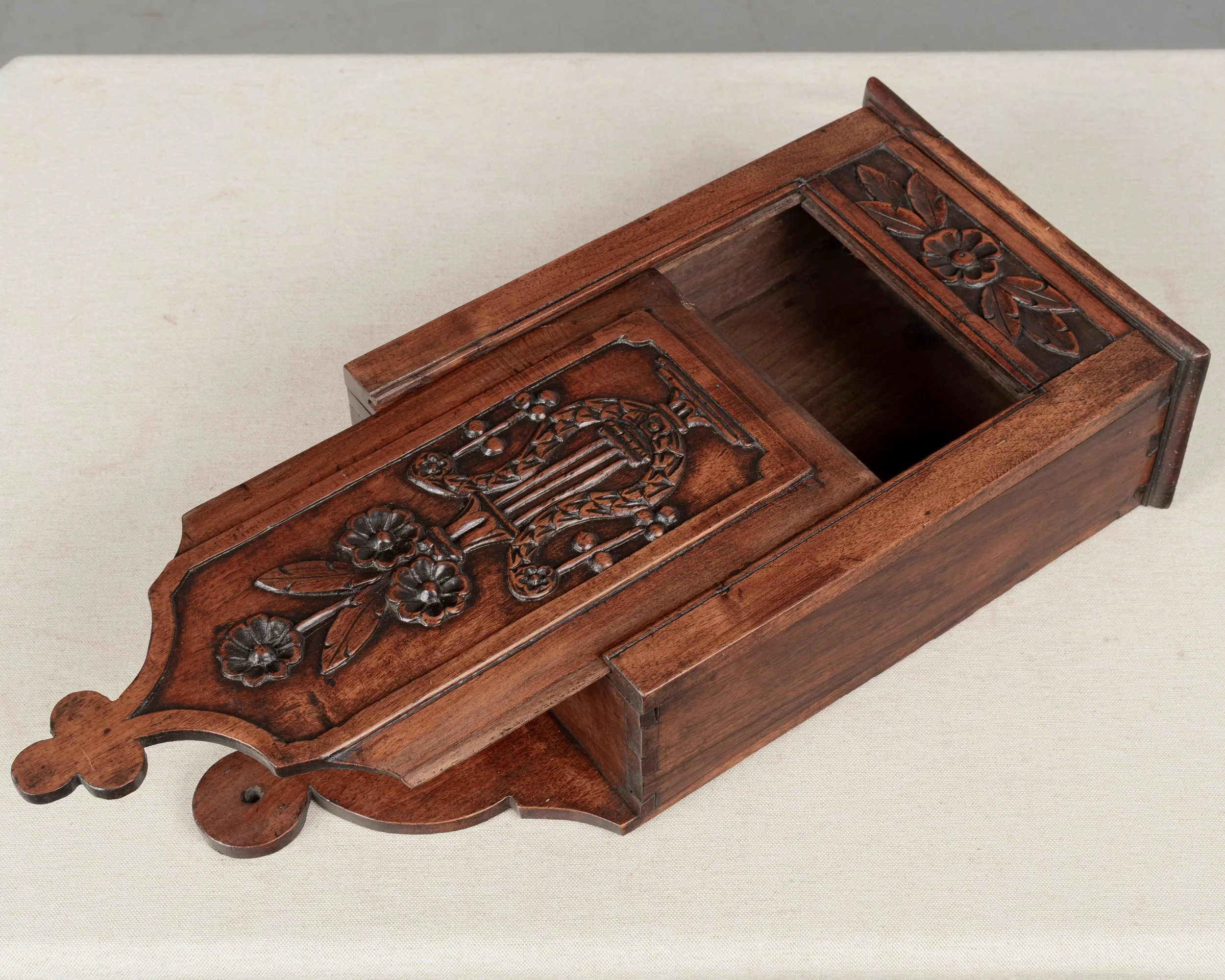 19th Century French Fariniere Box, Hand-Carved Walnut, Circa 1850